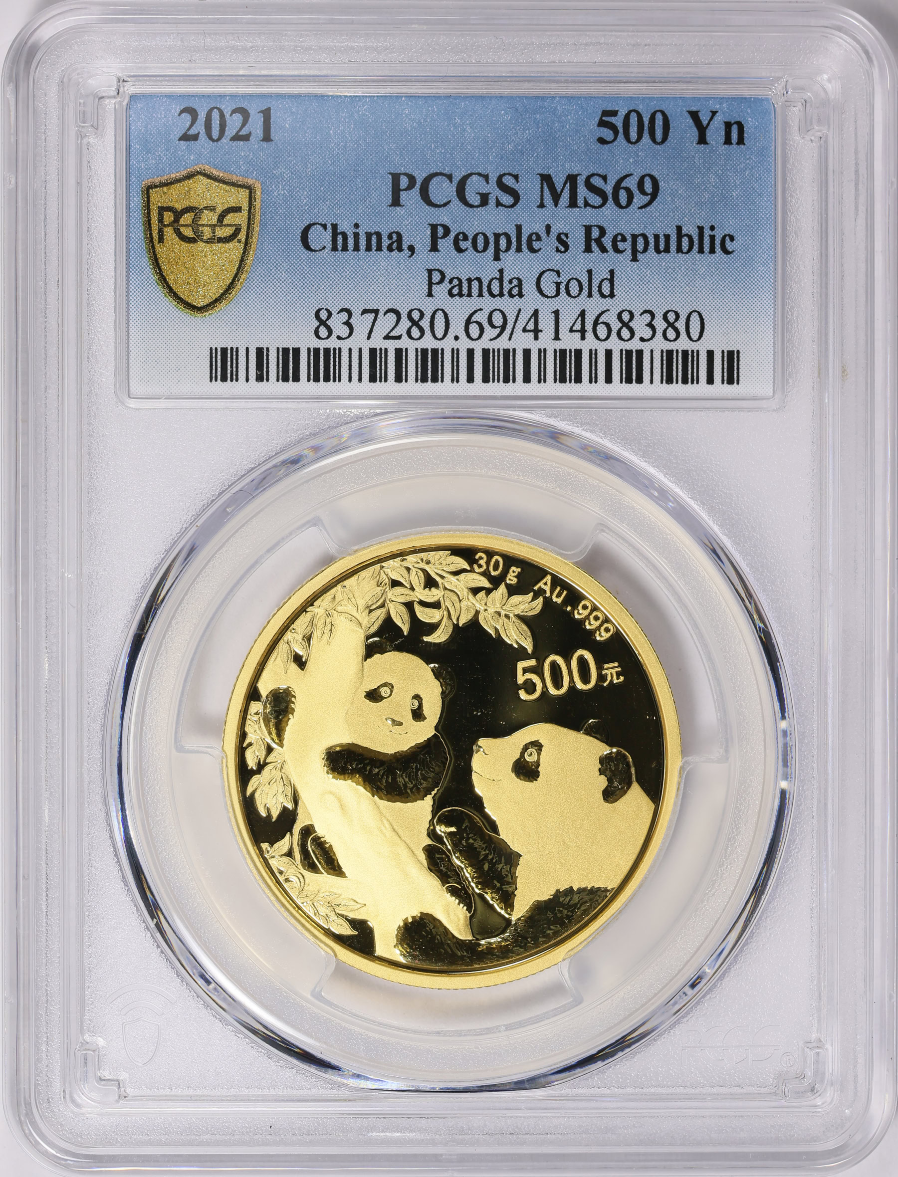 China 2021 Gold 500 Yuan Panda PCGS MS-69 (AGW = 0.9636 Oz.) (Item ...