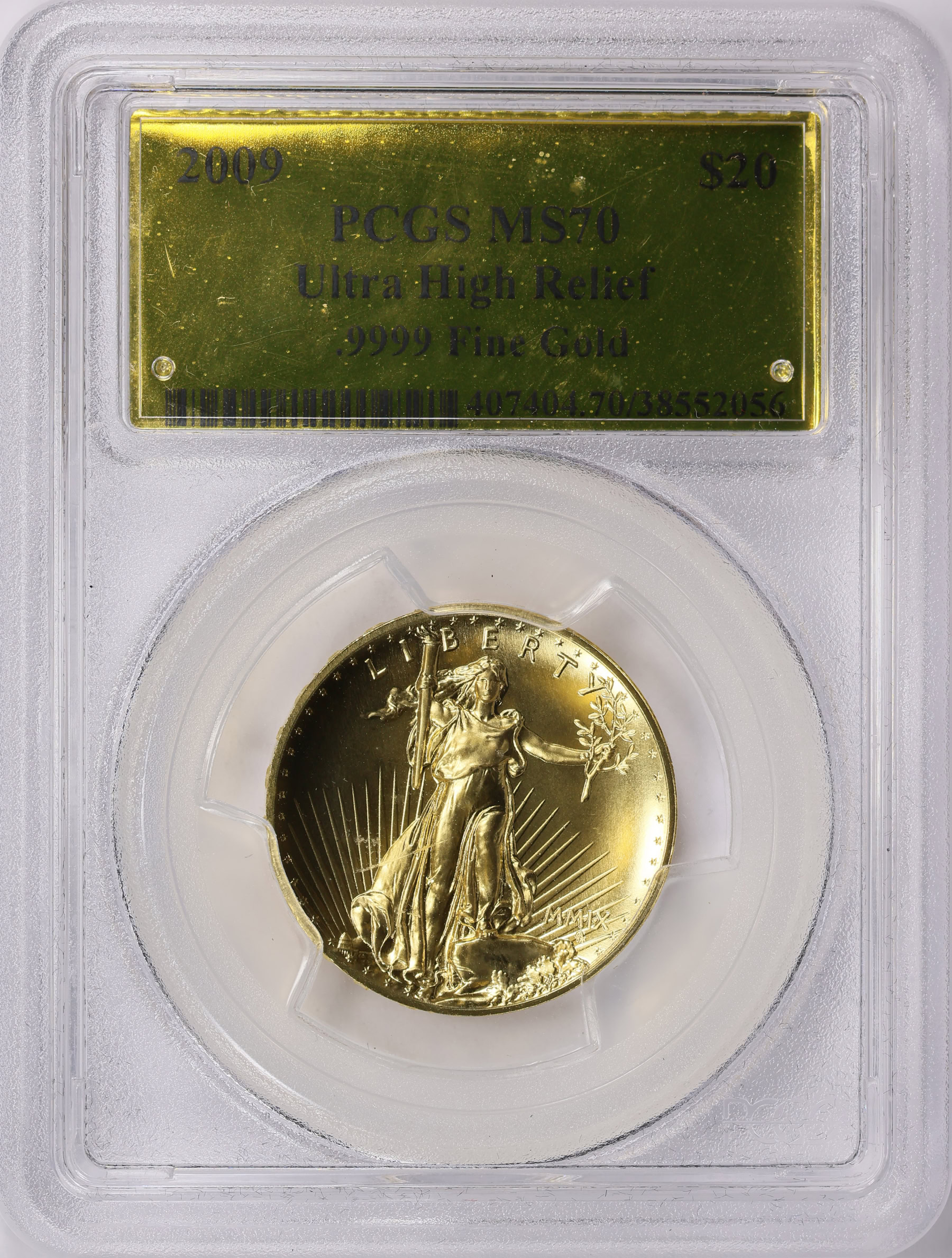 2009 MMIX Ultra High Relief $20 Gold PCGS MS-70 (Gold Foil Label