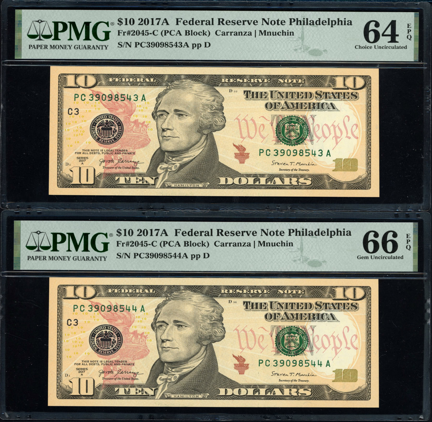 Fr. 2045-C (PCA Block) 2017A $10 Philadelphia Federal Reserve Notes ...