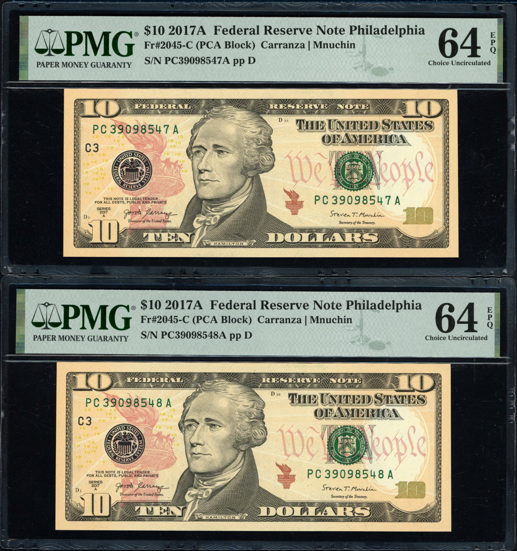 Fr. 2045-C (PCA Block) 2017A $10 Philadelphia Federal Reserve Notes ...