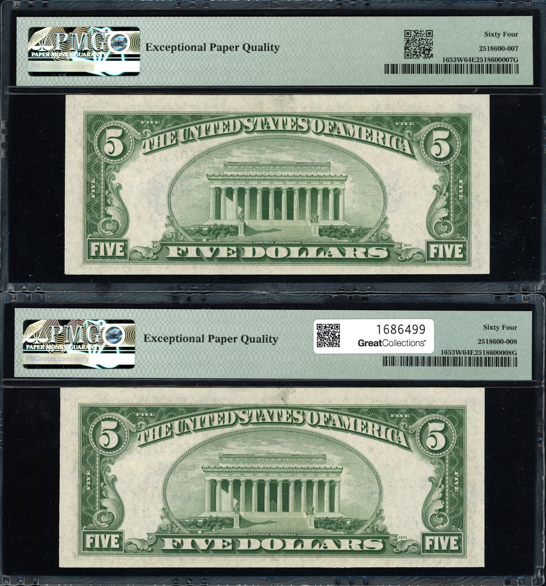 Fr. 1653W Wide (PA Block) 1934C 5 Silver Certificate Notes Sequential