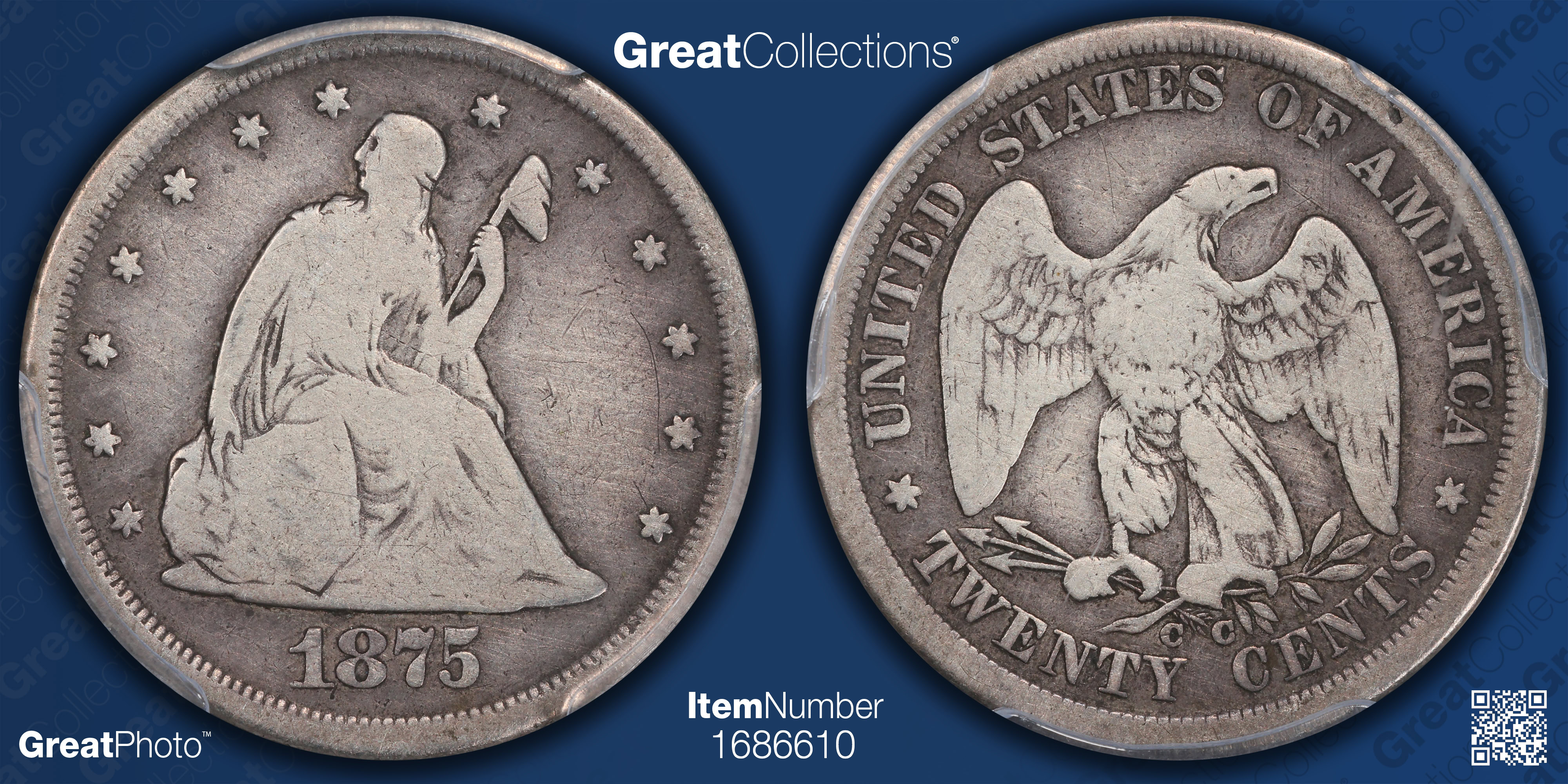 1875-CC Twenty-Cent Piece PCGS VG-08 (Item 1686610) | GreatCollections ...