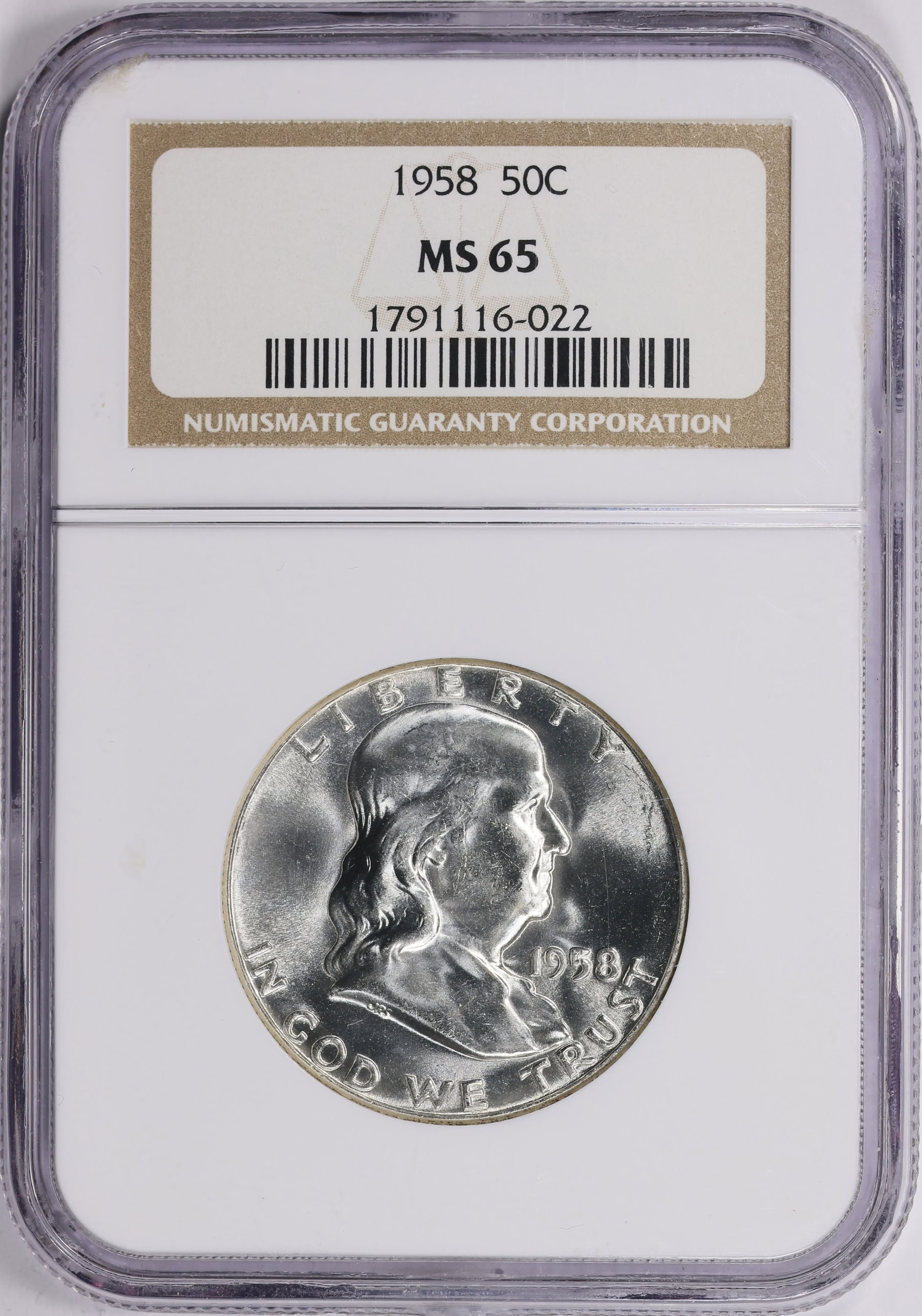 1958 Franklin Half Dollar NGC MS-65 (Item 1687888) | GreatCollections ...