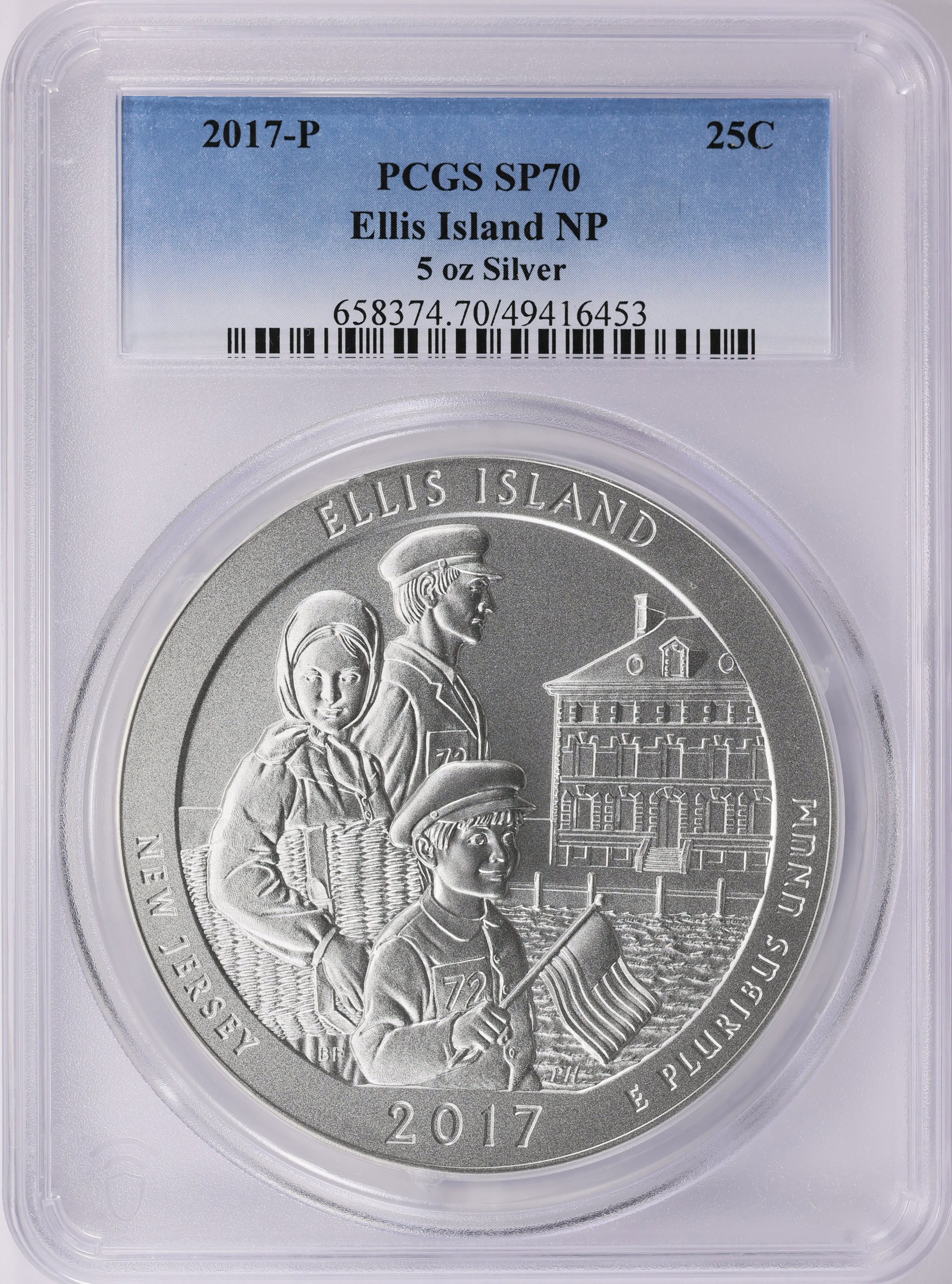 2017-P America the Beautiful 5 oz. Silver Quarter Ellis Island NP PCGS ...
