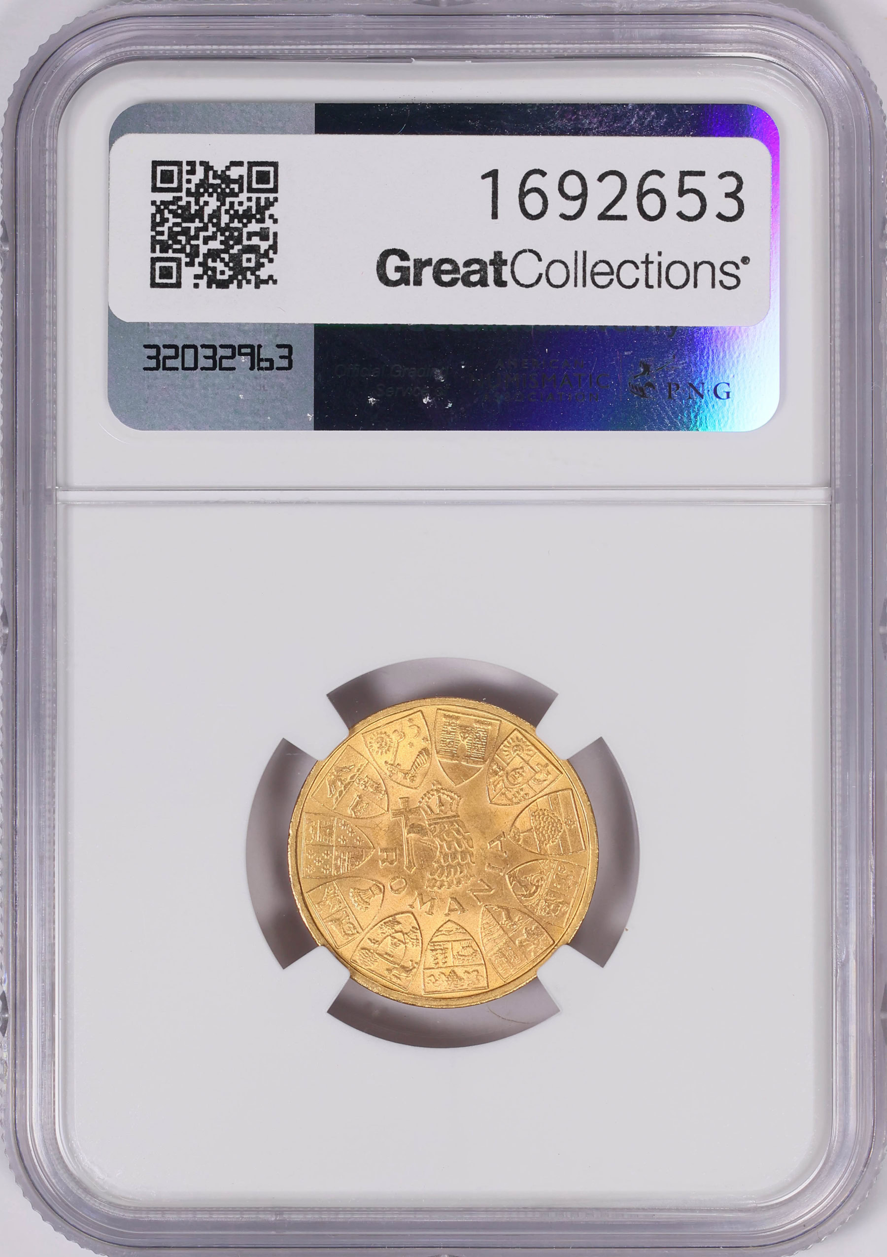 Romania 1944 Gold Medallic 20 Lei Romanian Kings KM-XM13 NGC MS-63