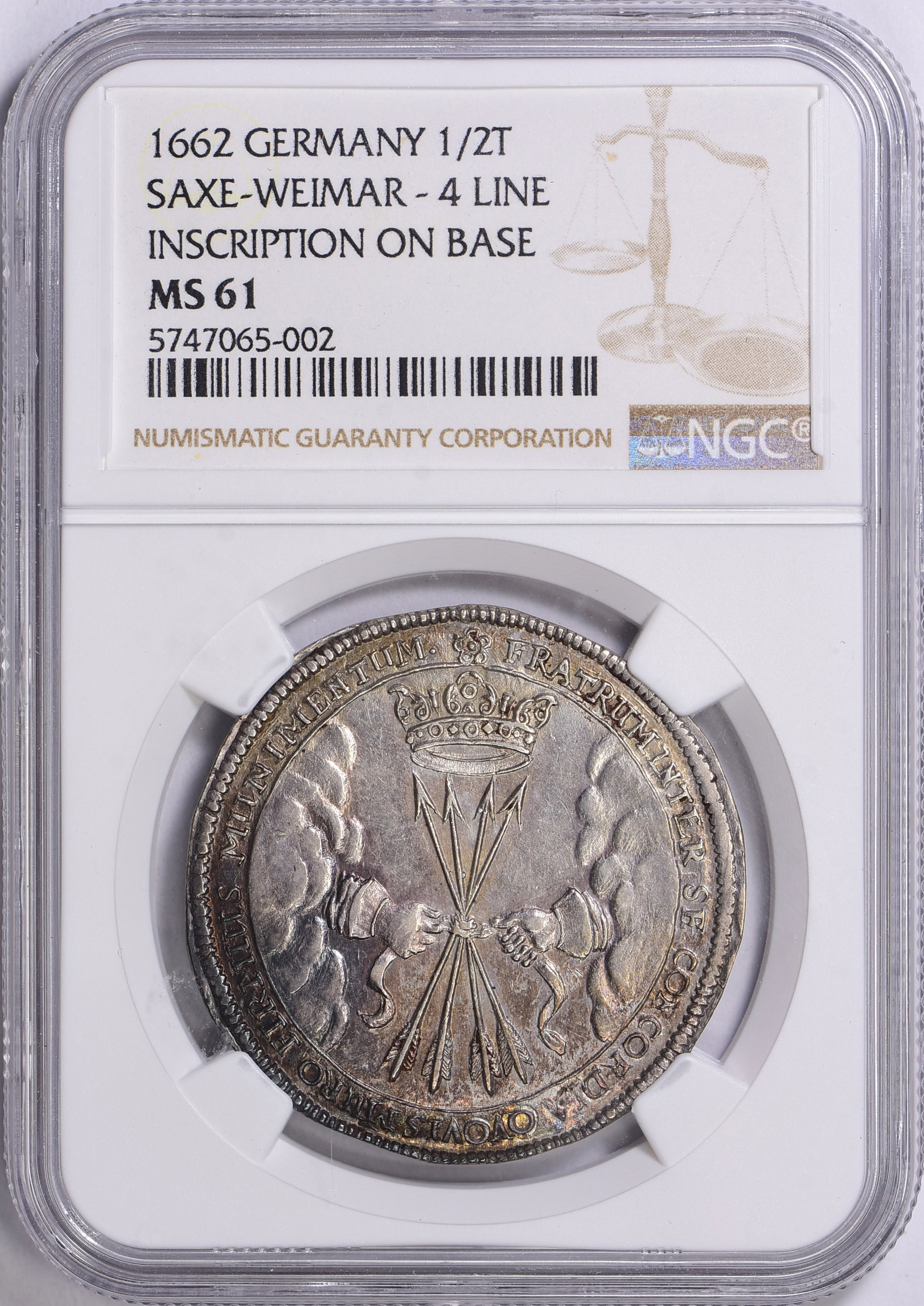 Germany - Saxe-Weimar 1662 Silver 1/2 Thaler Death of Wilhelm VI