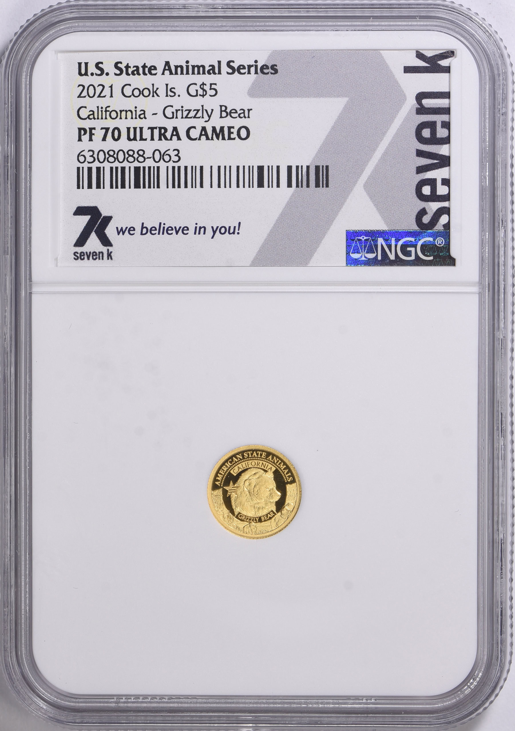 Cook Islands 2021 Gold $5 US State Animal Series California Grizzly ...