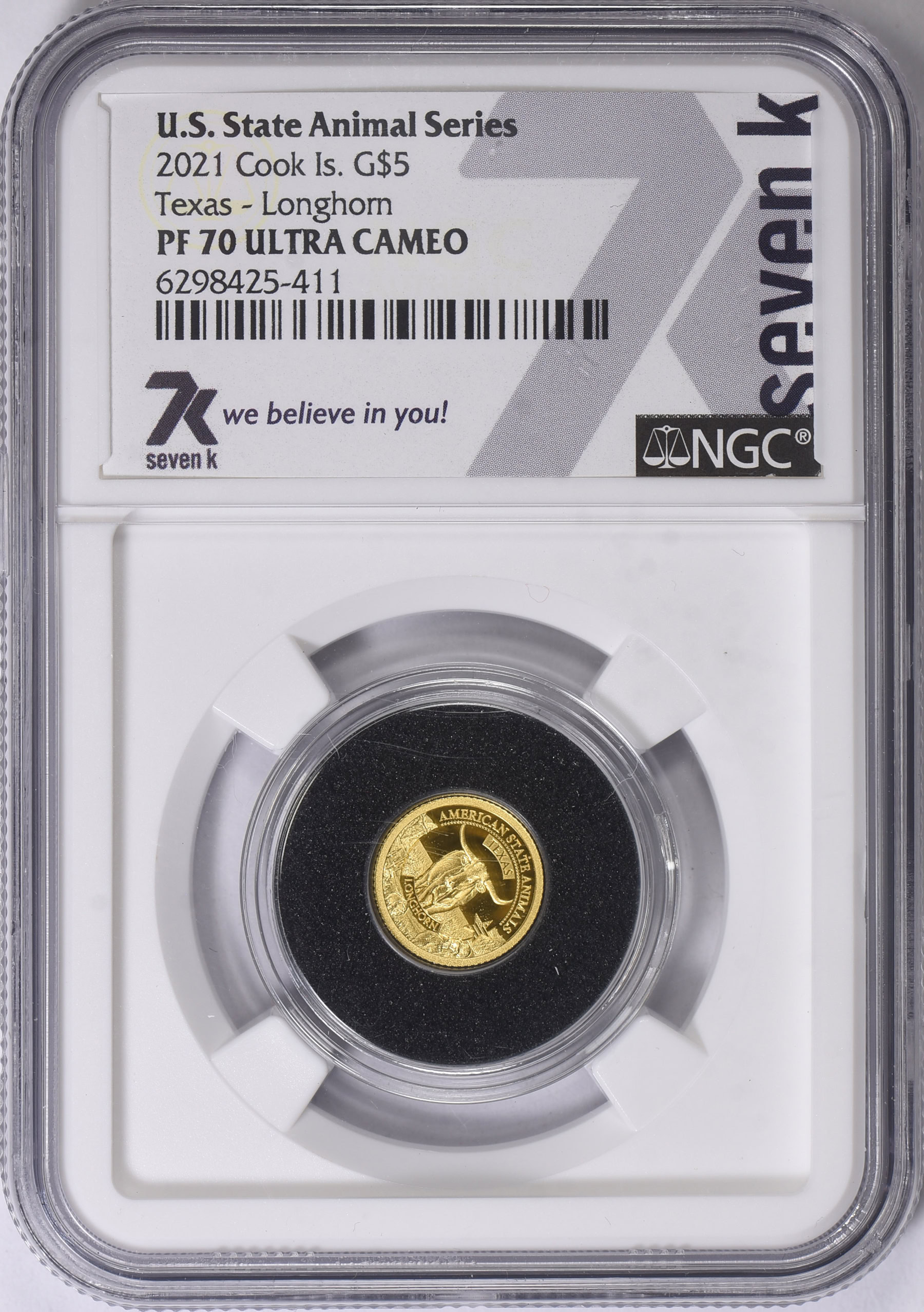 Cook Islands 2021 Gold $5 US State Animal Series Texas Longhorn NGC ...
