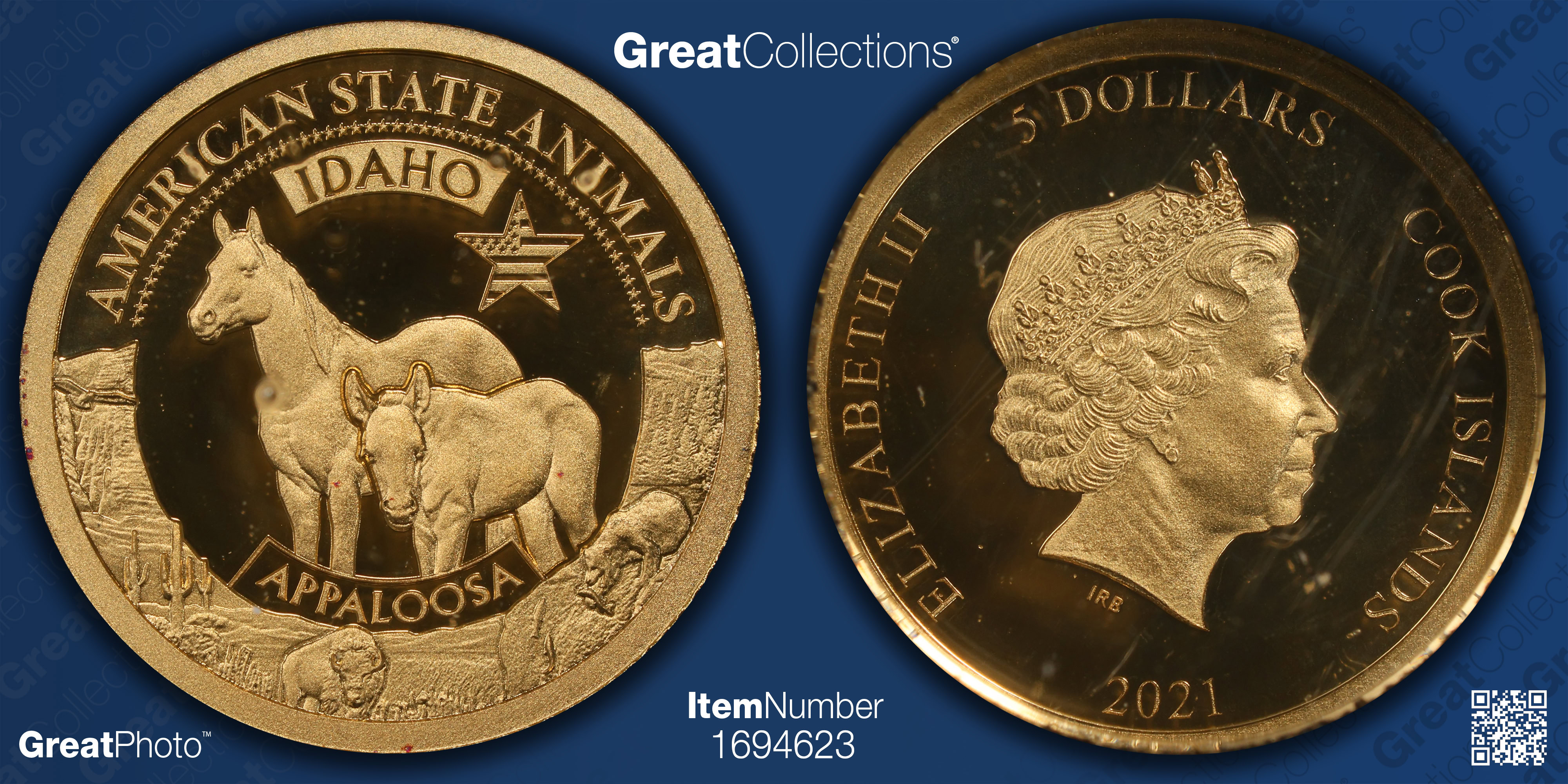 Cook Islands 2021 Gold $5 US State Animal Series Idaho Appaloosa NGC ...
