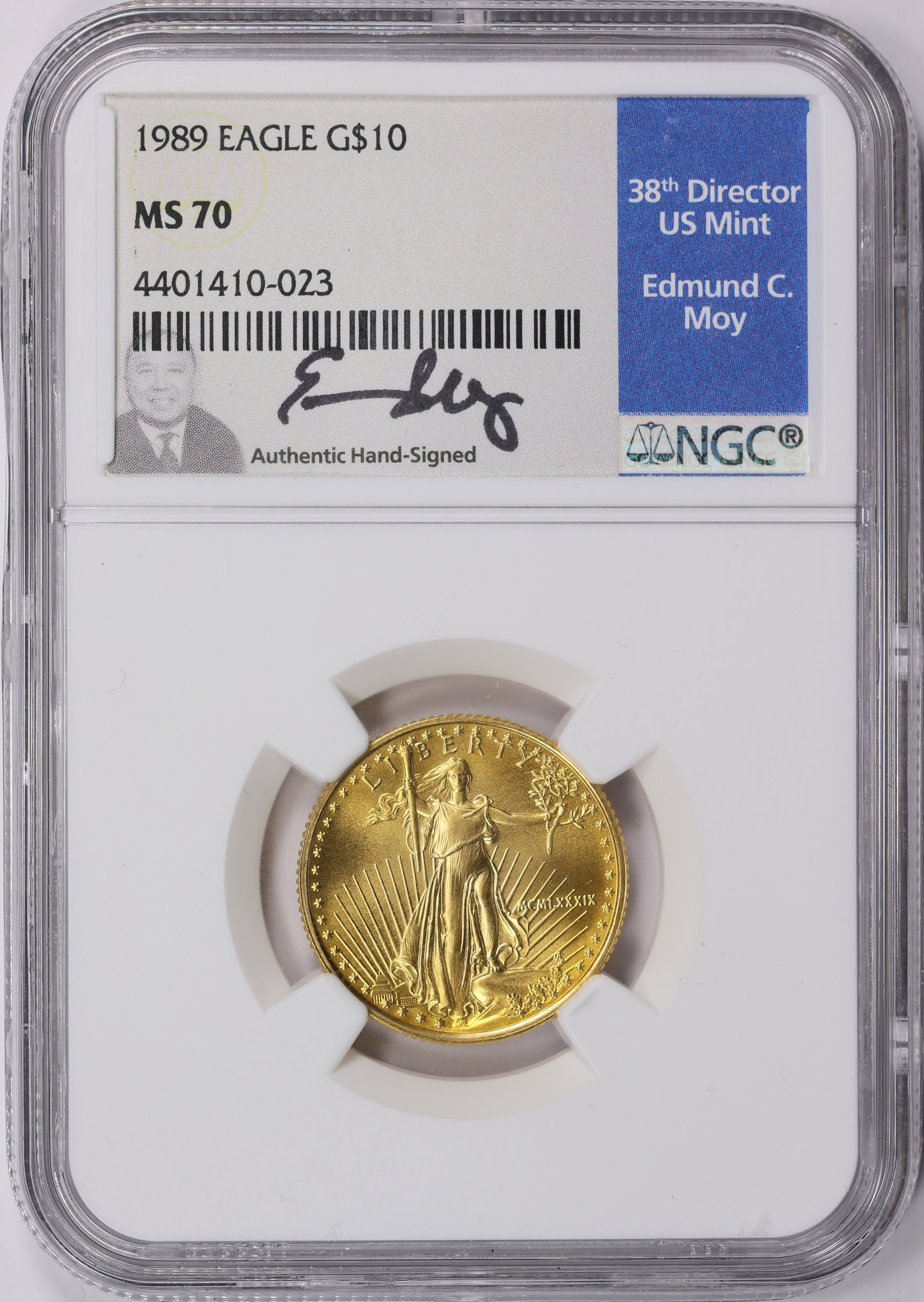1989 $10 Quarter-Ounce Gold American Eagle NGC MS-70 (Moy Signed Label ...