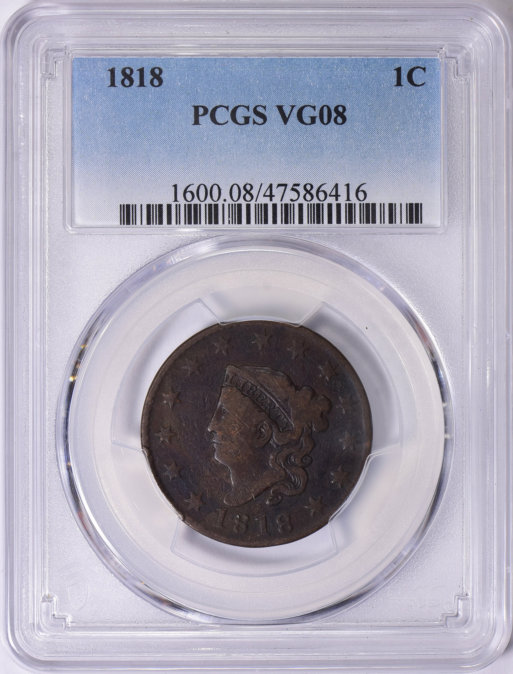 1818 Matron Cent PCGS VG-08 BN (Item 1699659) | GreatCollections Coin ...