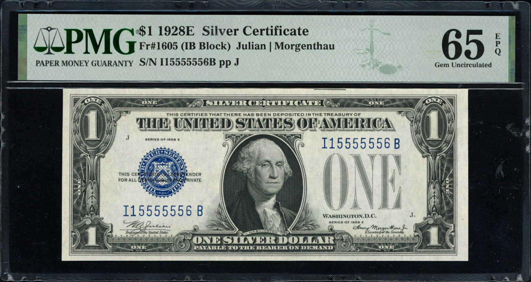 Fr. 1605 (IB Block) 1928E $1 Silver Certificate Note Julian ...