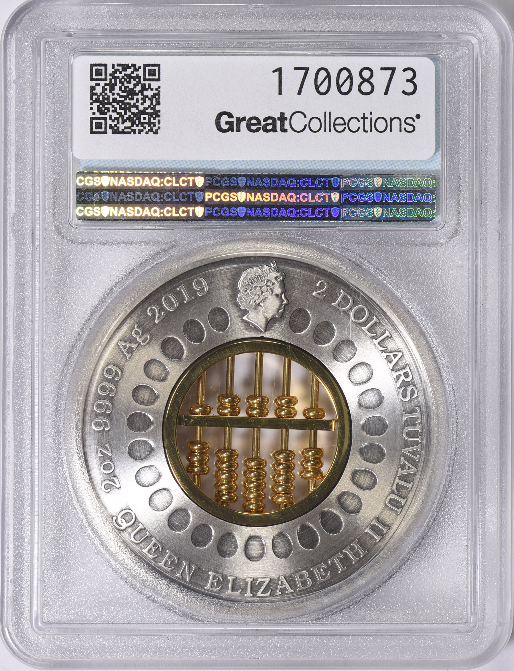 Tuvalu 2019-P Silver $2 Abacus First Strike PCGS MS-70 (ASW = 1.98