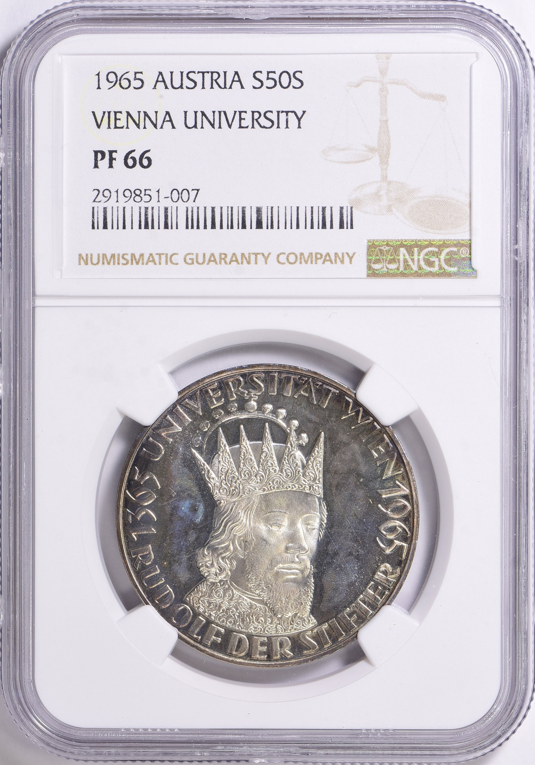 Austria 1965 Silver 50 Schilling Vienna University 600th