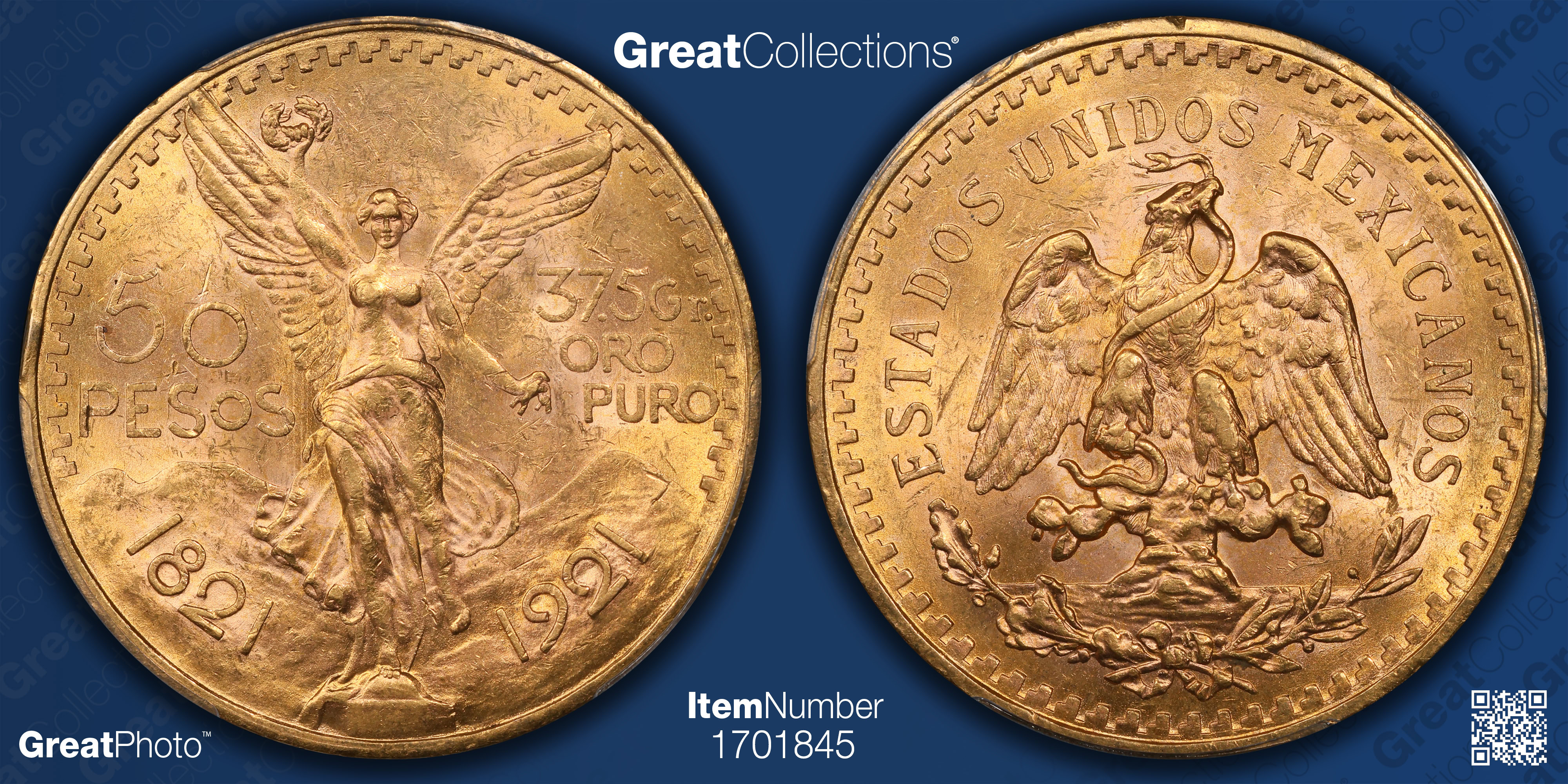 Mexico 1921 Gold 50 Pesos KM-481 PCGS MS-63 (AGW = 1.2057 oz