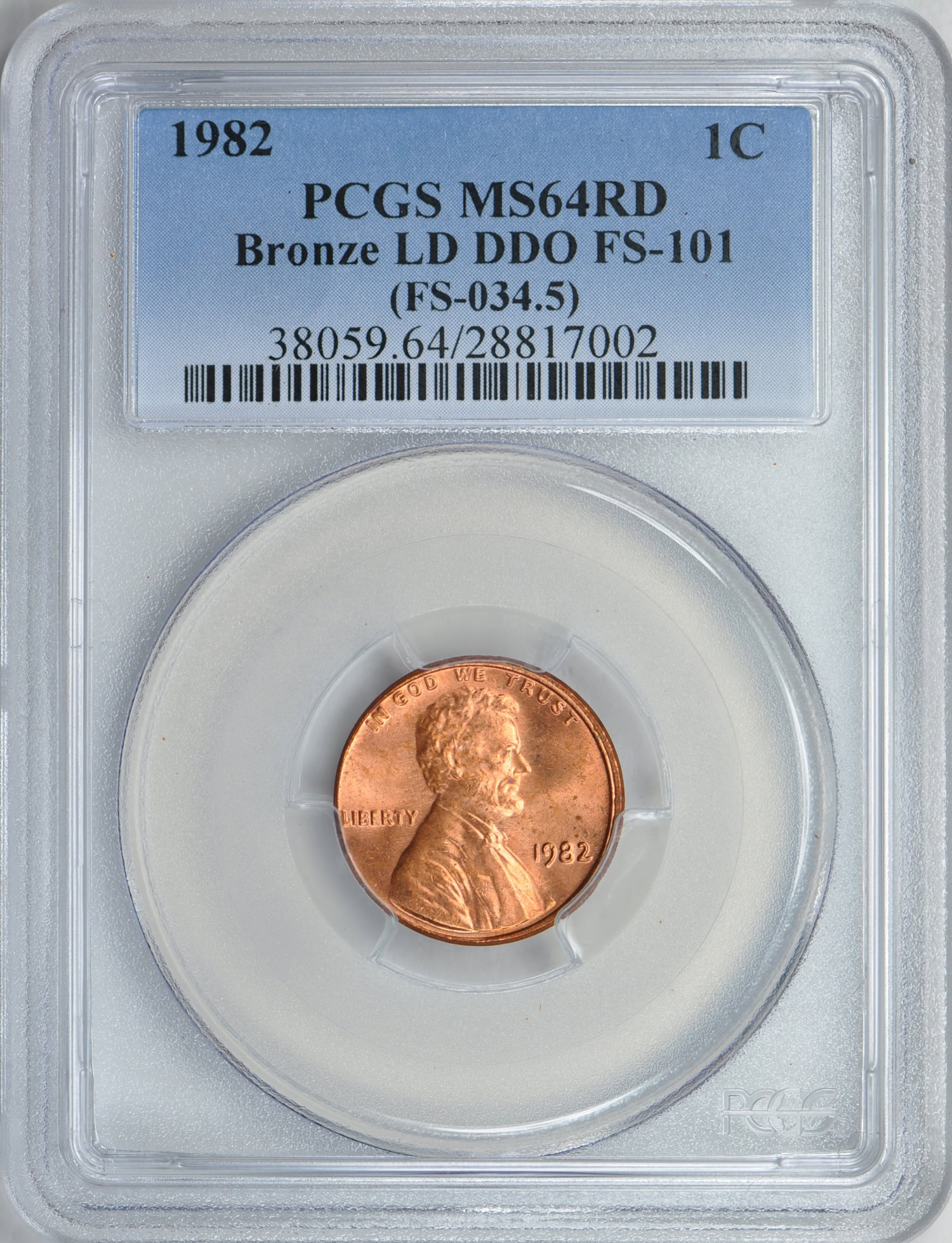 1982 Lincoln Cent Bronze. Large Date Doubled Die Obverse FS-101