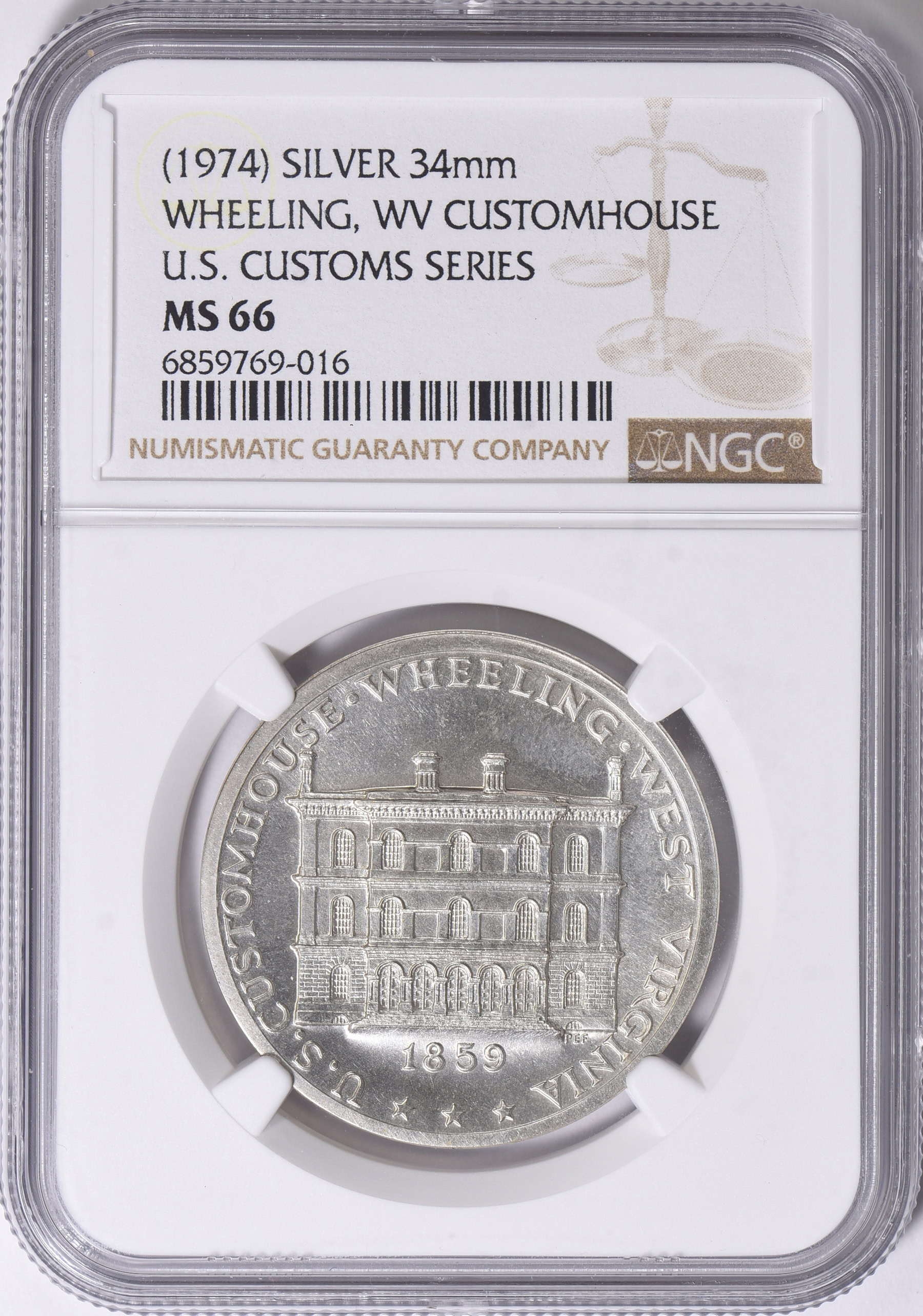 1974) Silver 34mm Wheeling, West Virginia U.S. Customhouse Medal