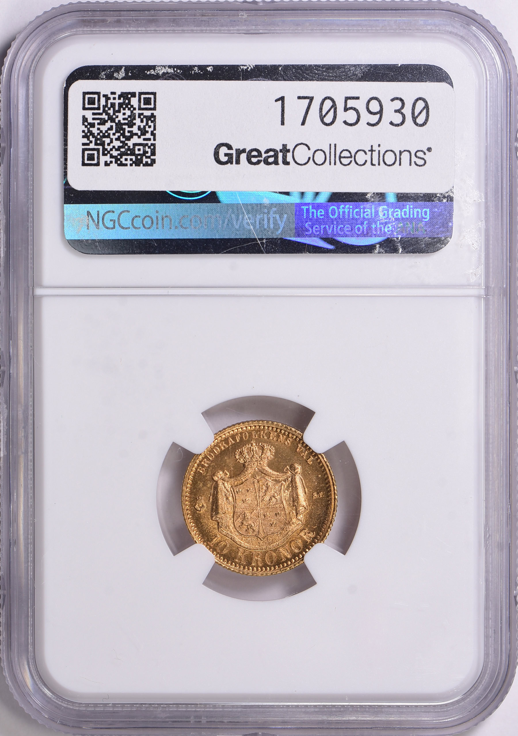 Sweden 1874-ST Gold 10 Kronor KM-732 NGC MS-65 (AGW = 0.1296 oz