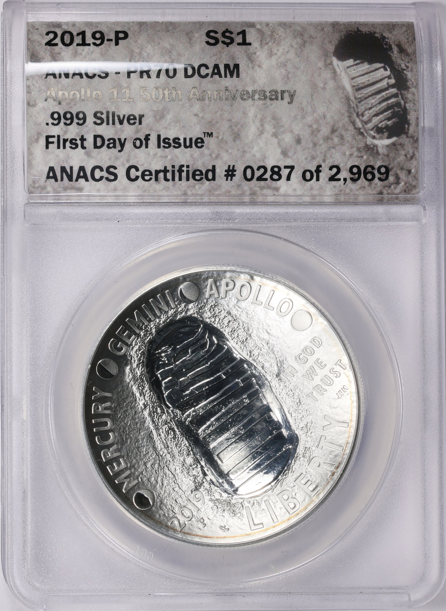 2019-P Apollo 11 50th Anniversary Silver Dollar First Day of Issue ...