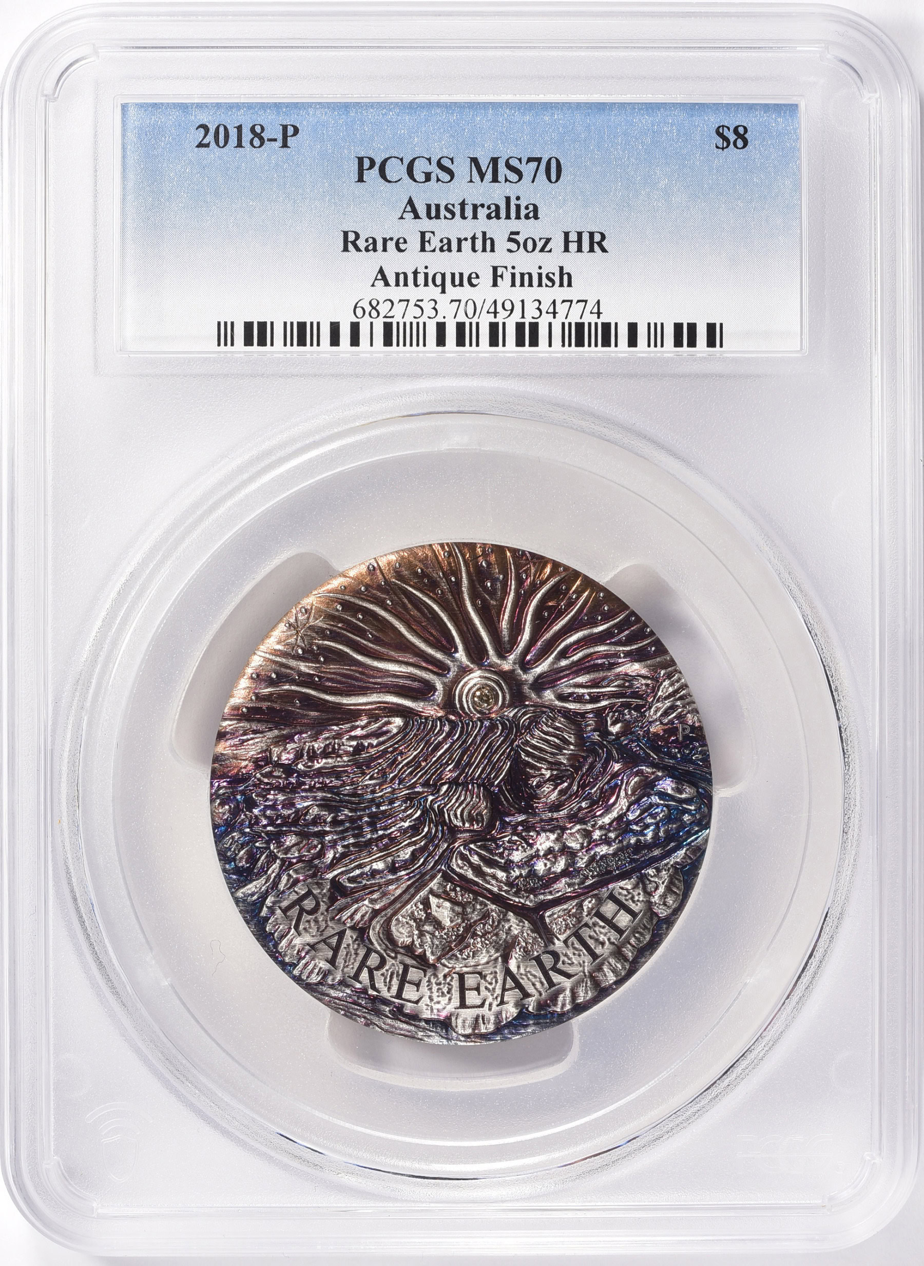 Australia 2018-P Silver $8 Rare Earth High Relief Antique Finish