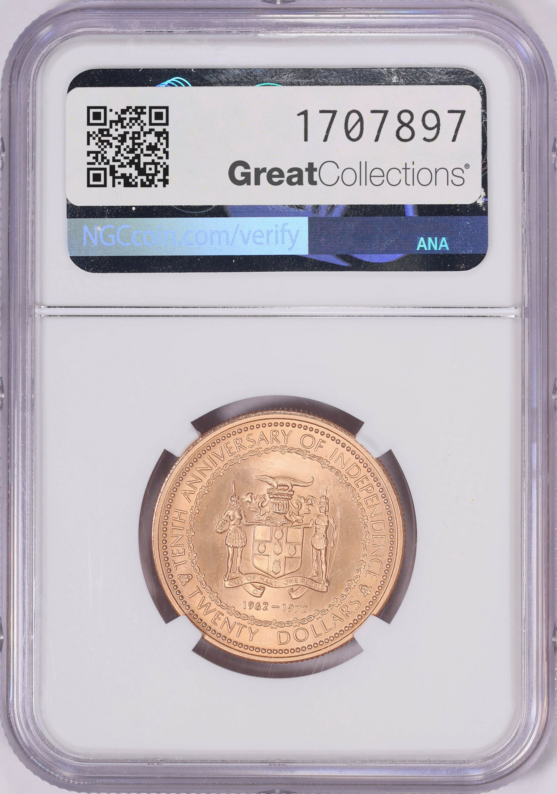 金銀プラスマクリーム ゾクマンページ Jamaica 1972 Gold $20 10th Anniversary of Independence KM-61 NGC