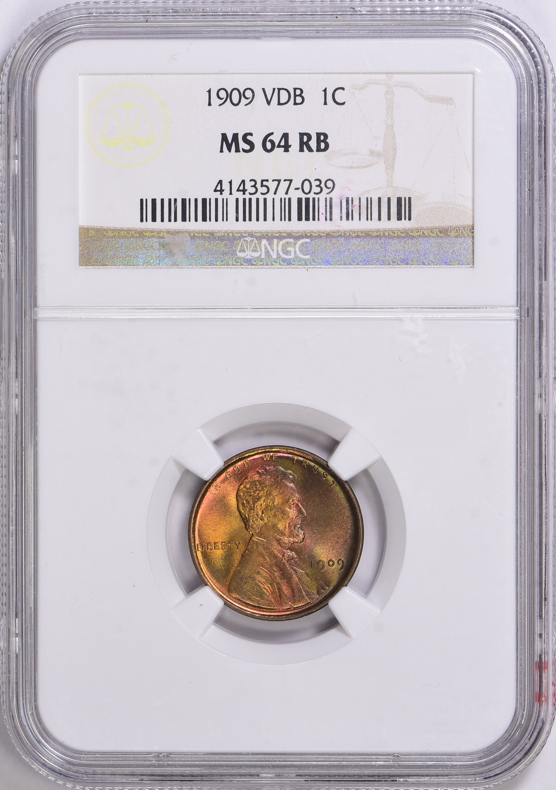 1909 Lincoln Cent V.D.B. NGC MS-64 RB (Toned) (Item 1710085 ...