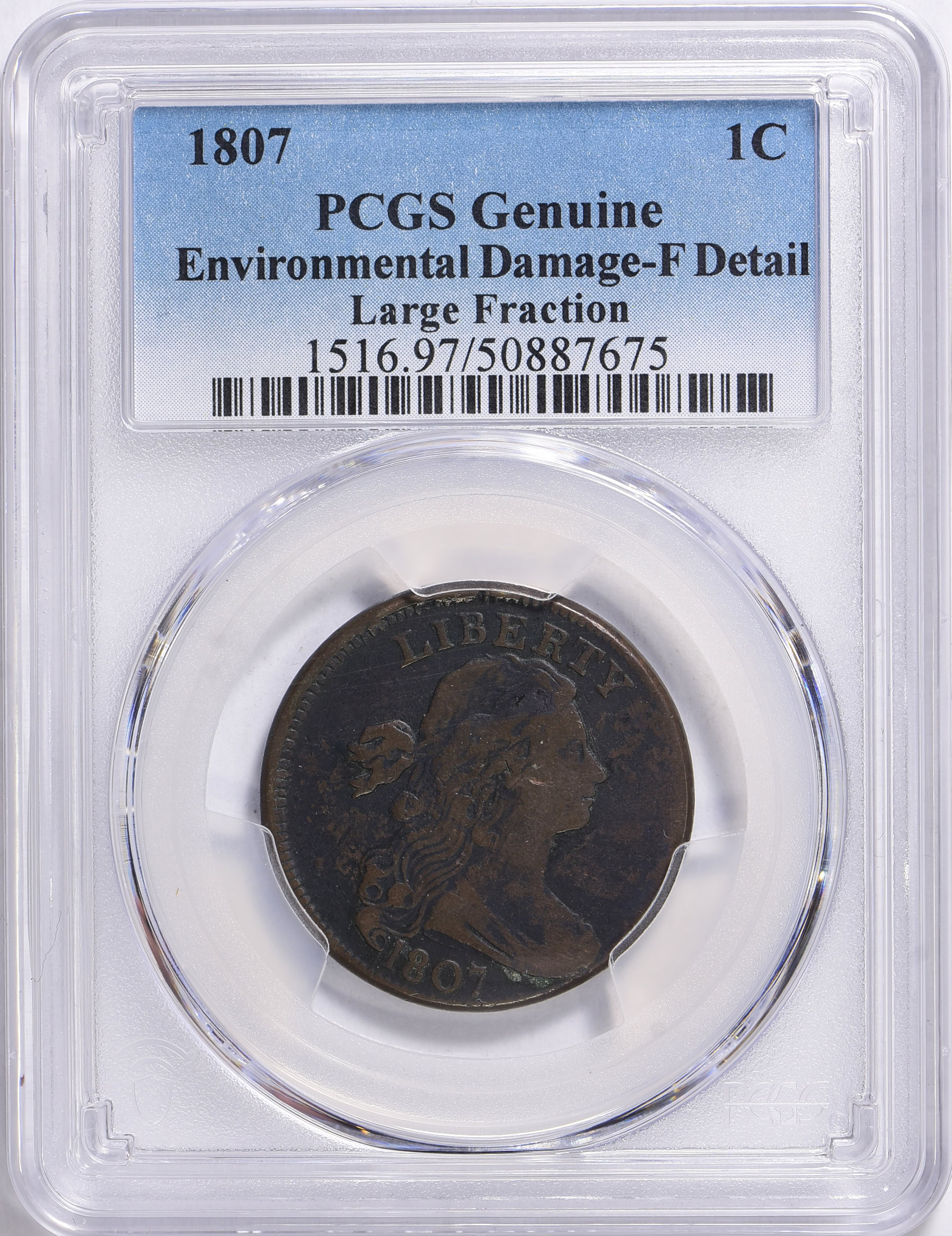 1807 Draped Bust Cent Large Fraction PCGS Genuine Fine Details (Item ...