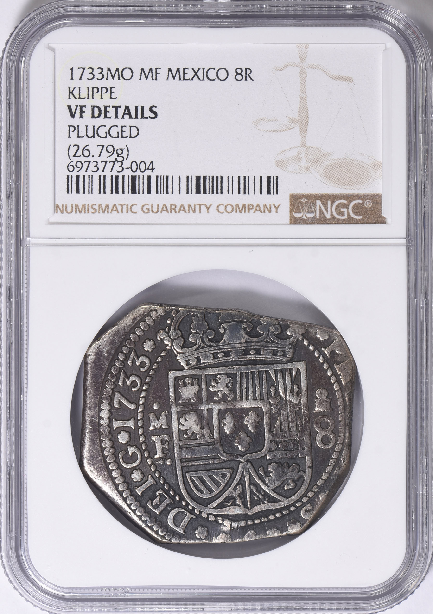 Mexico 1733-Mo MF Silver 8 Reales Klippe KM-48 NGC VF Details