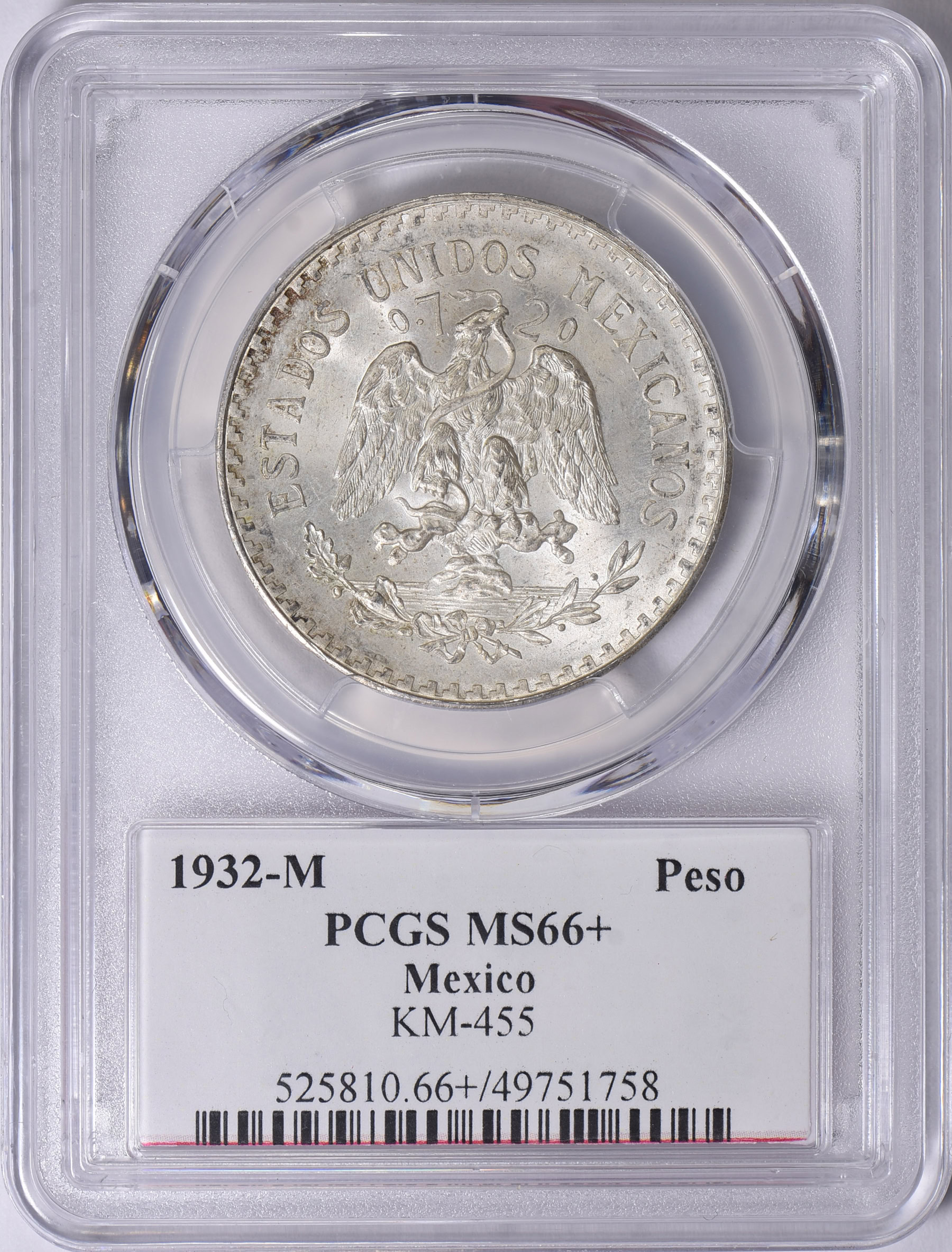 Mexico 1932-M Silver Peso KM-455 PCGS MS-66+ (Item 1710841 ...