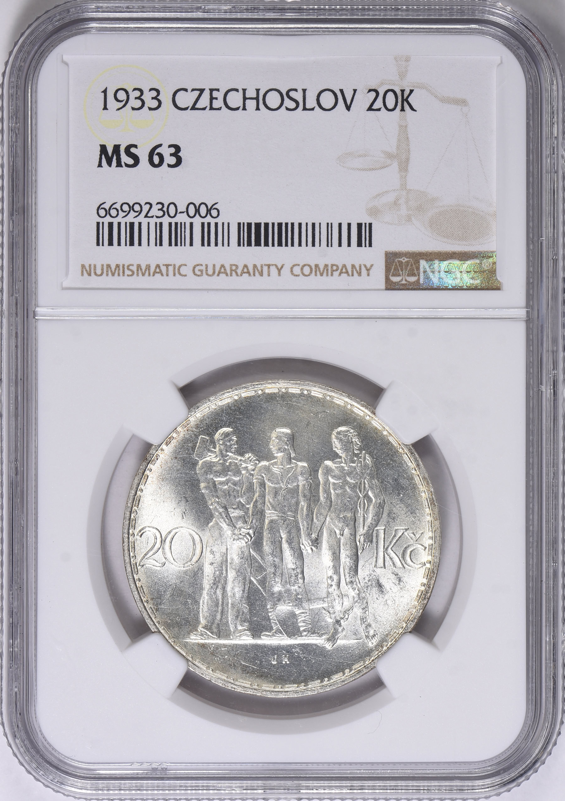 Czechoslovakia 1933 Silver 20 Korun KM-17 NGC MS-63 (Item 1711211
