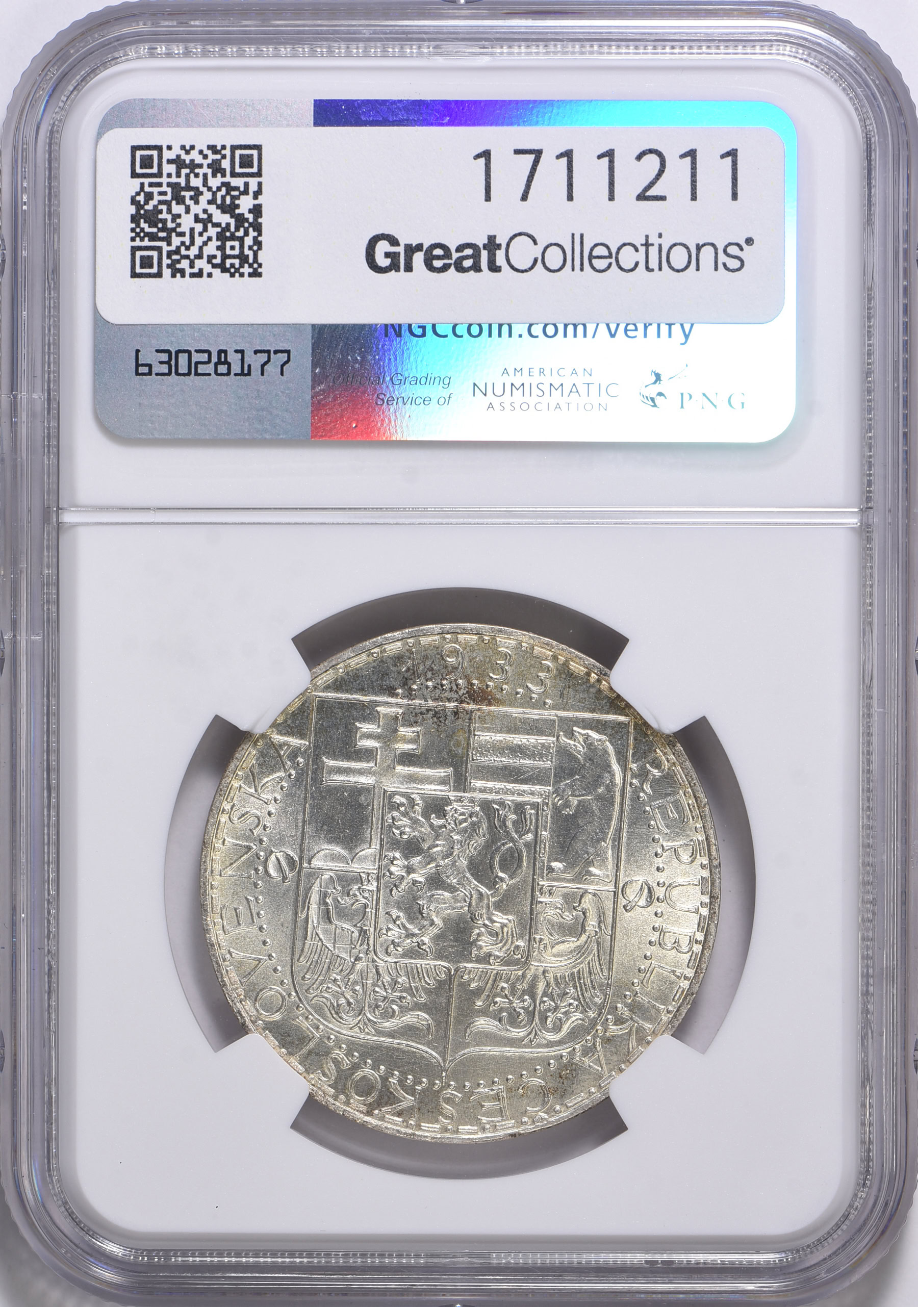Czechoslovakia 1933 Silver 20 Korun KM-17 NGC MS-63 (Item 1711211