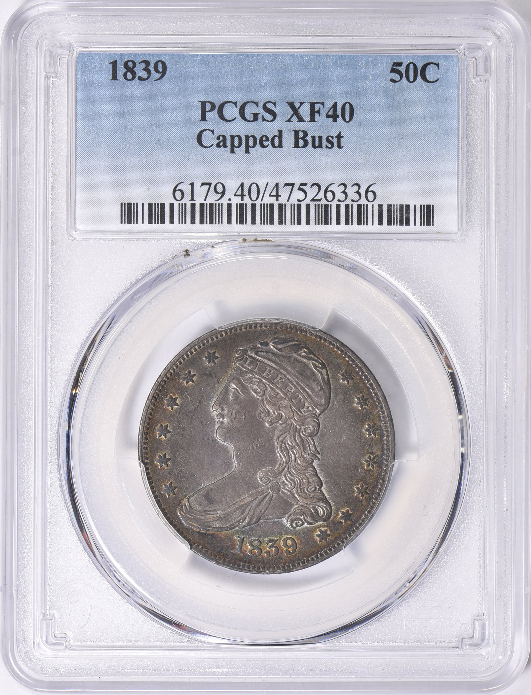 Horizontal Reeded Coin 1839 Capped Bust Half Dollar Reeded Edge PCGS XF-40 (Toned) (Item ...