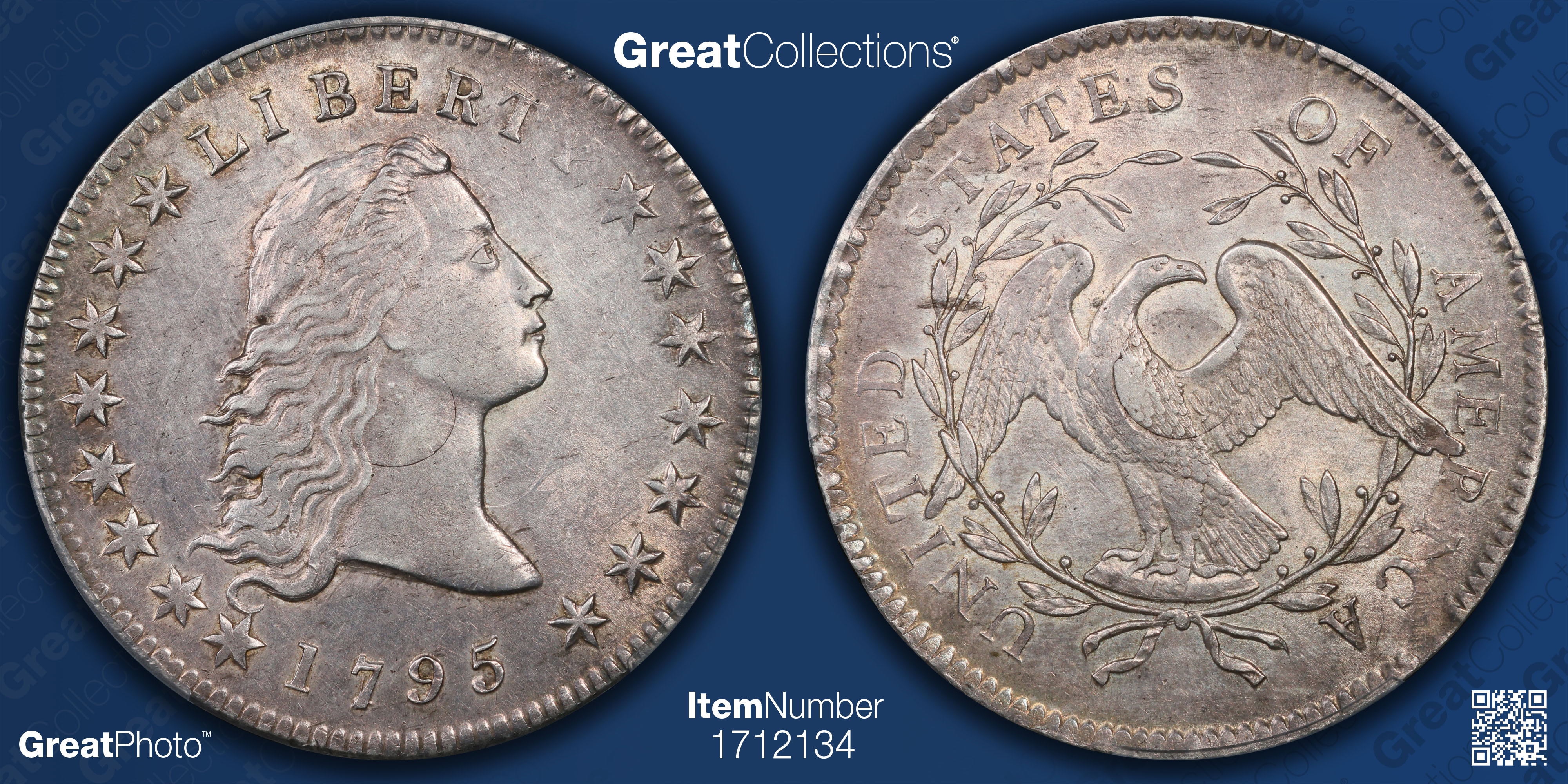 1795 Flowing Hair Silver Dollar Silver Plug PCGS AU-58 (CAC Green