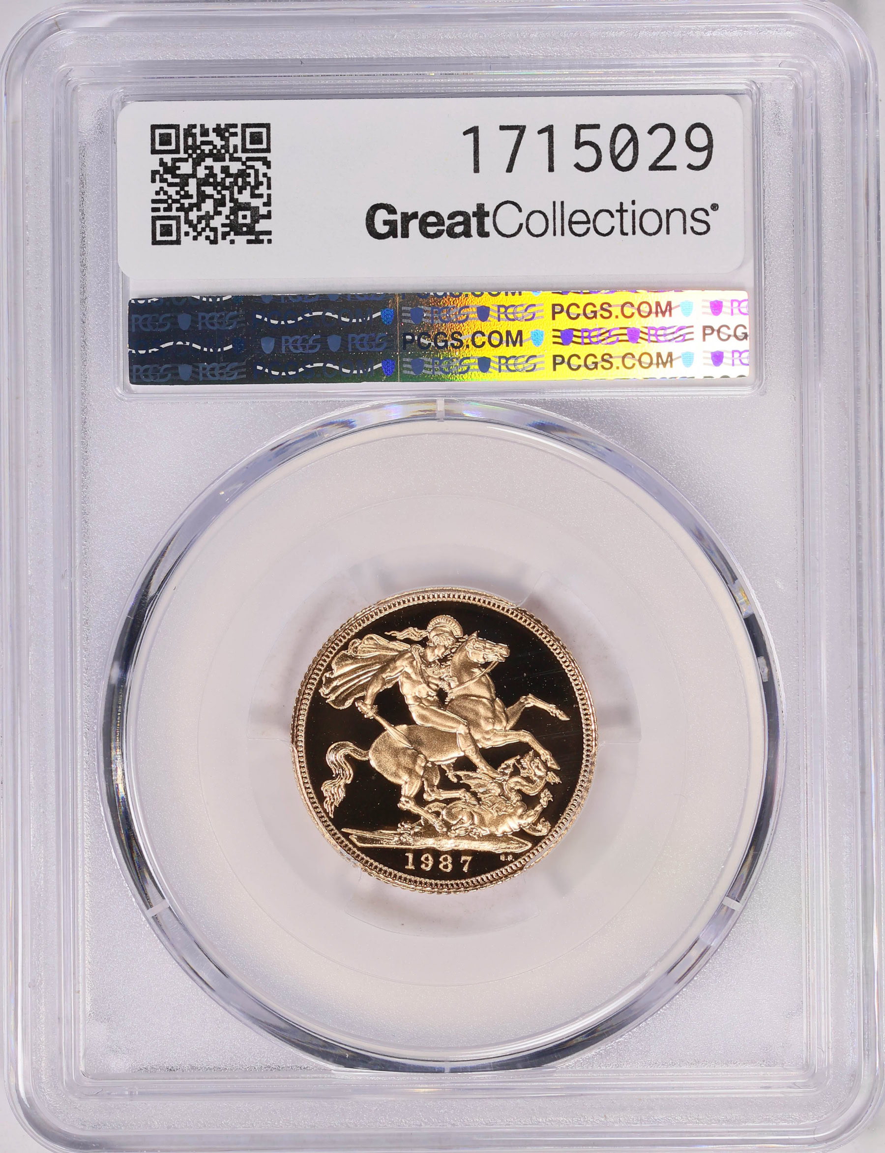 St. George Coin Back Great Britain 1987 Gold Sovereign St. George KM-943 PCGS Proof-70 DCAM ...