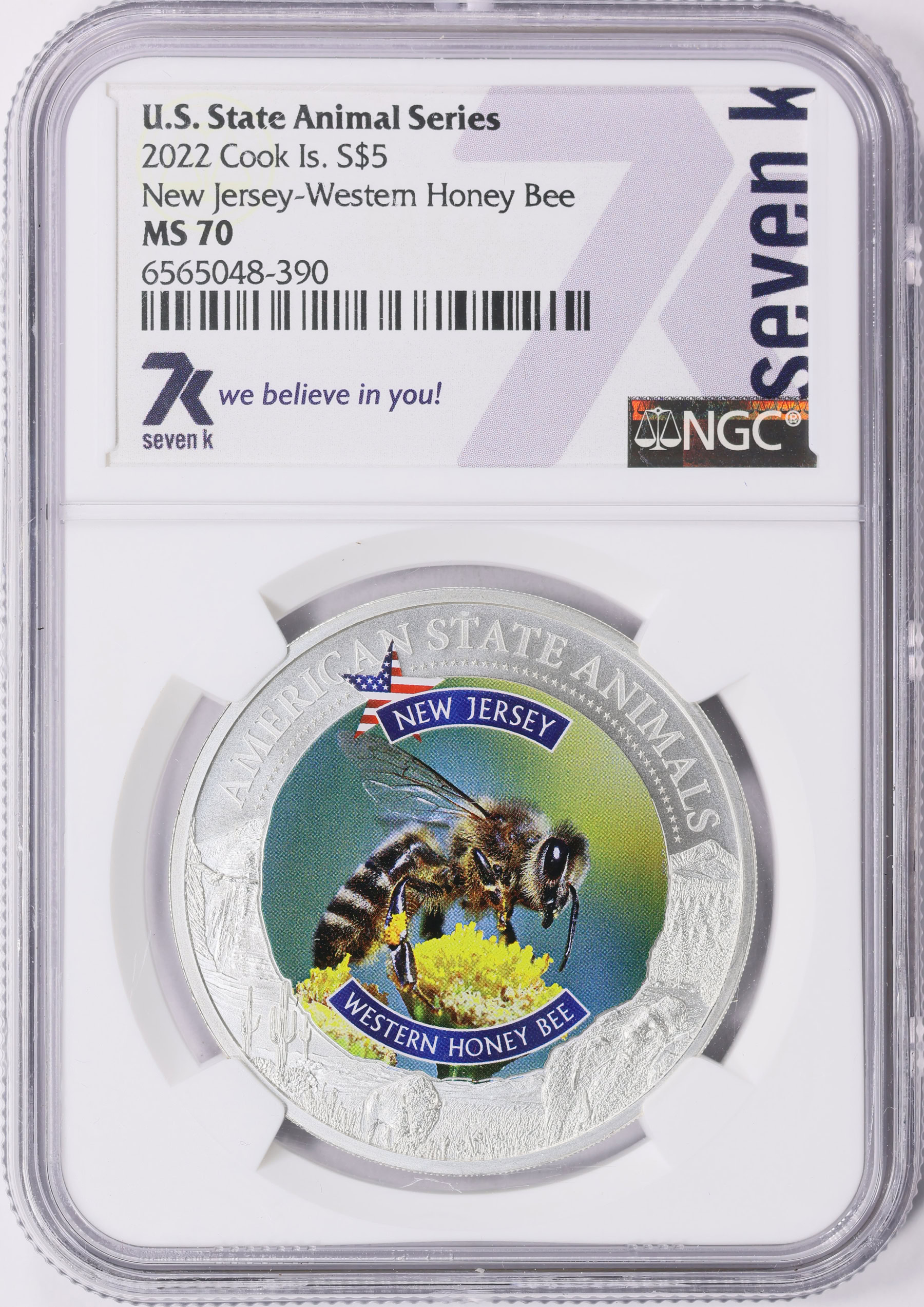 GI The Winners 2022 記念品 Cook Islands 2022 Colorized Silver $5 US State Animal Series New