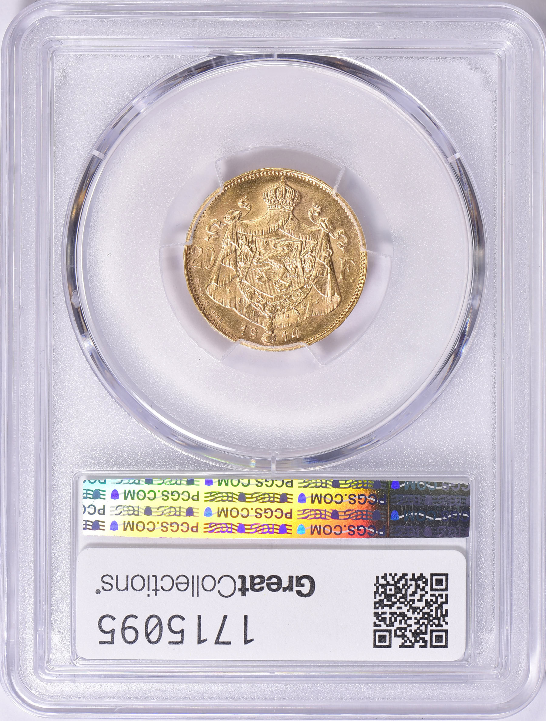 Belgium 1914 Gold 20 Francs DES BELGES Position A KM-78 PCGS MS-64 (AGW ...