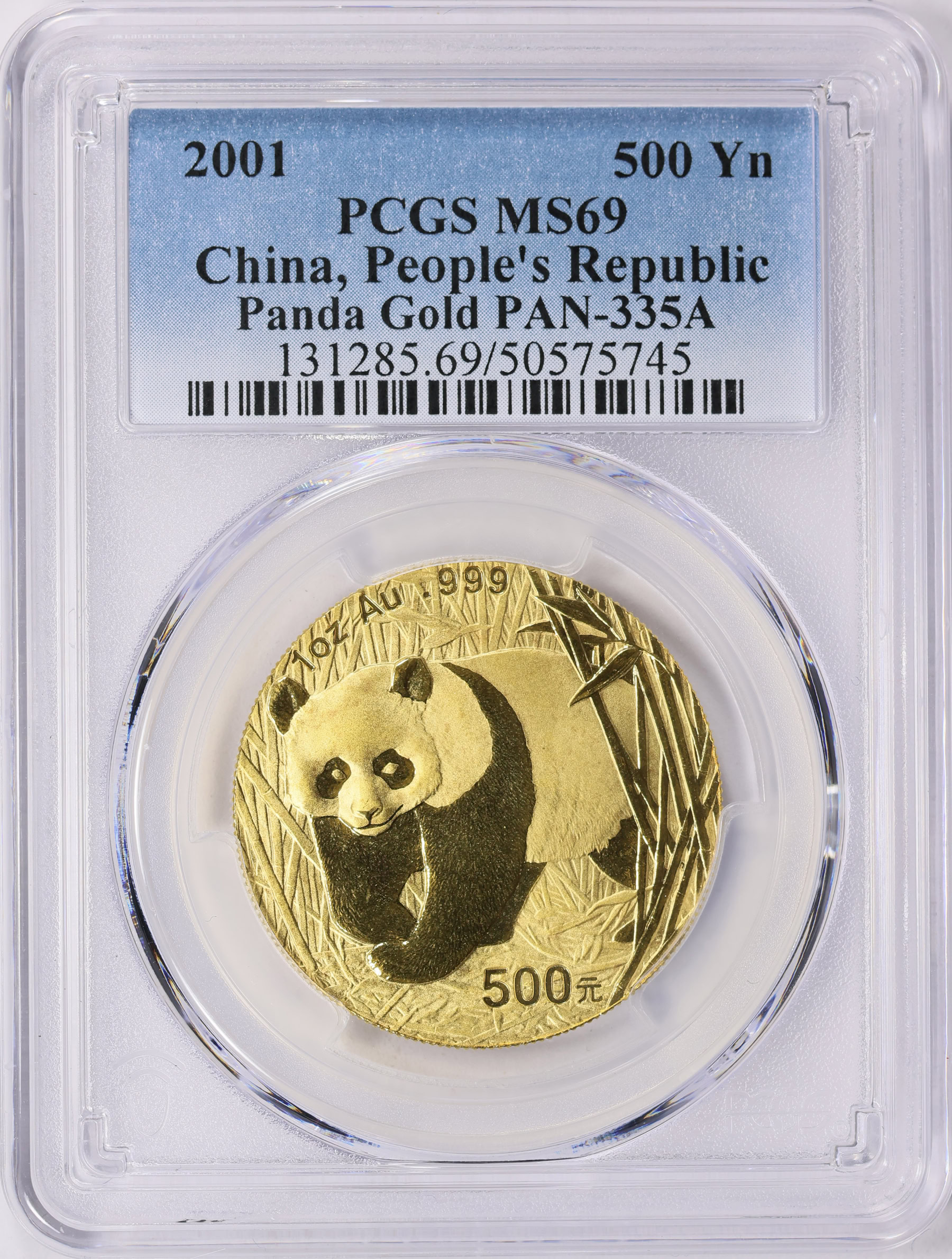 China 2001 Gold 500 Yuan Panda KM-1371 PCGS MS-69 (AGW = 0.9989 Oz ...