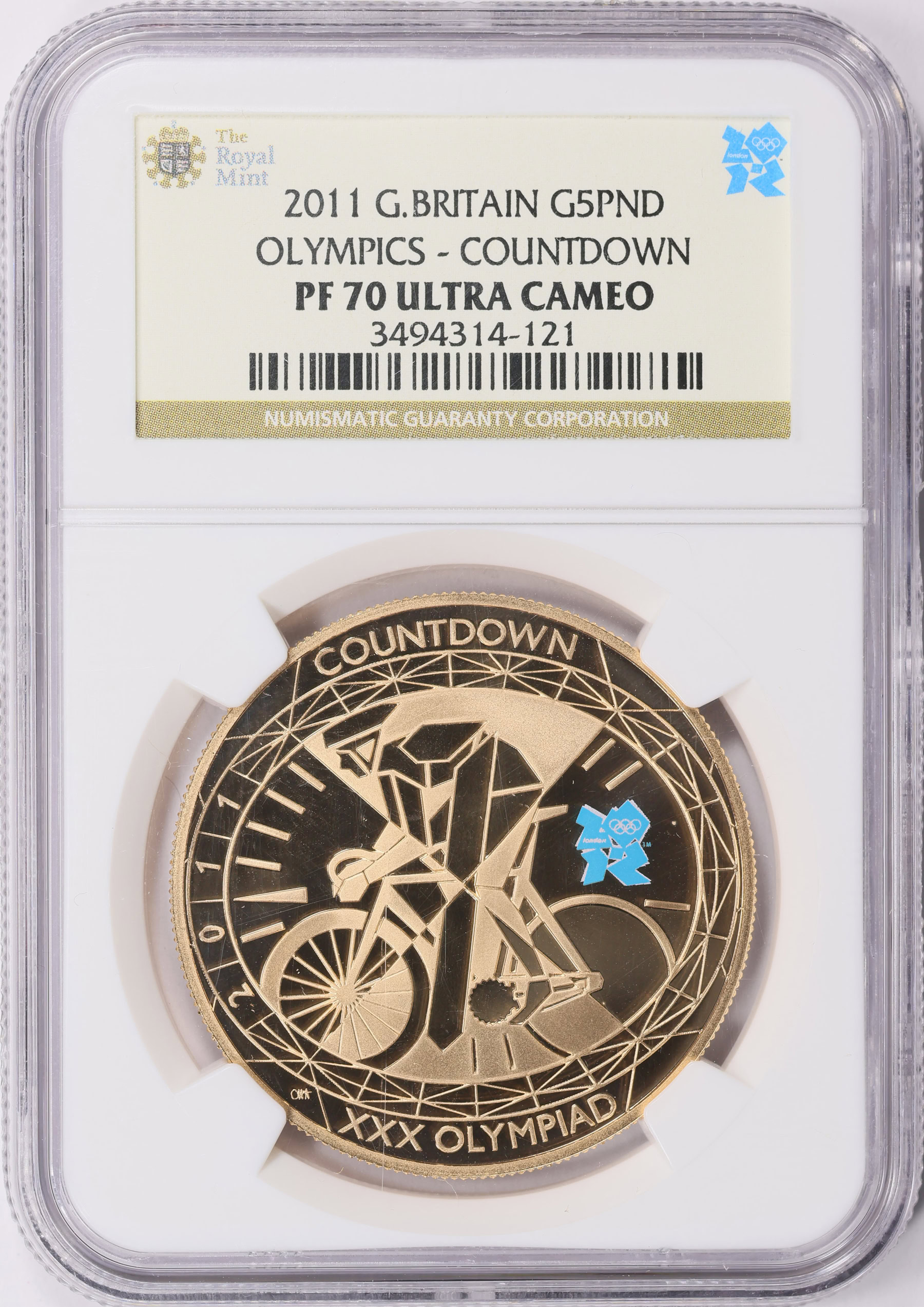 Great Britain 2011 Gold £5 Olympics Countdown Cyclist KM-1202b NGC ...