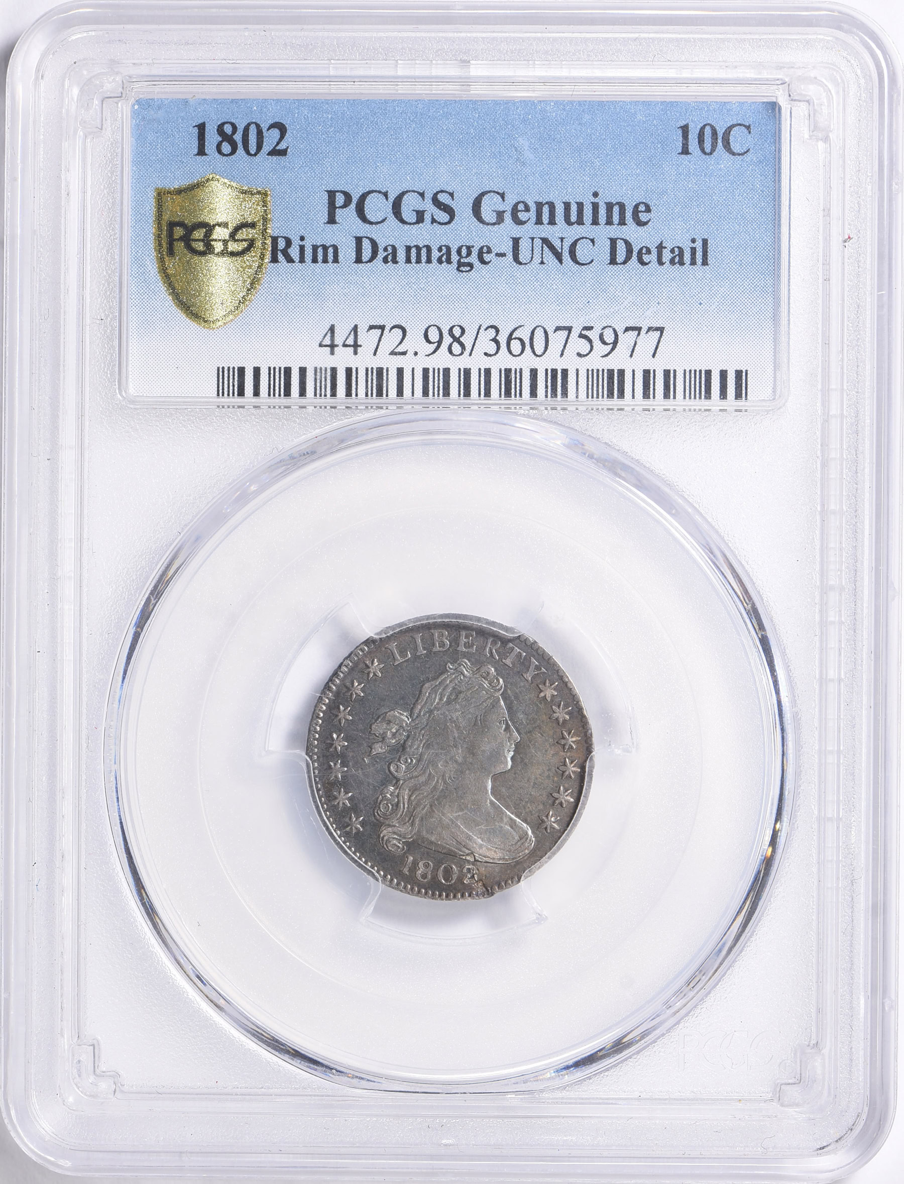 1802 Draped Bust Dime PCGS Genuine Unc Details (Item 1717435 ...