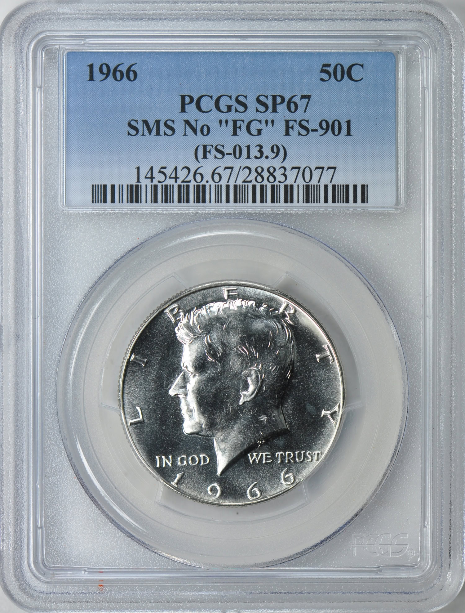 1966 Kennedy Half Dollar SMS. No FG FS-901 (FS-013.9) PCGS SP-67