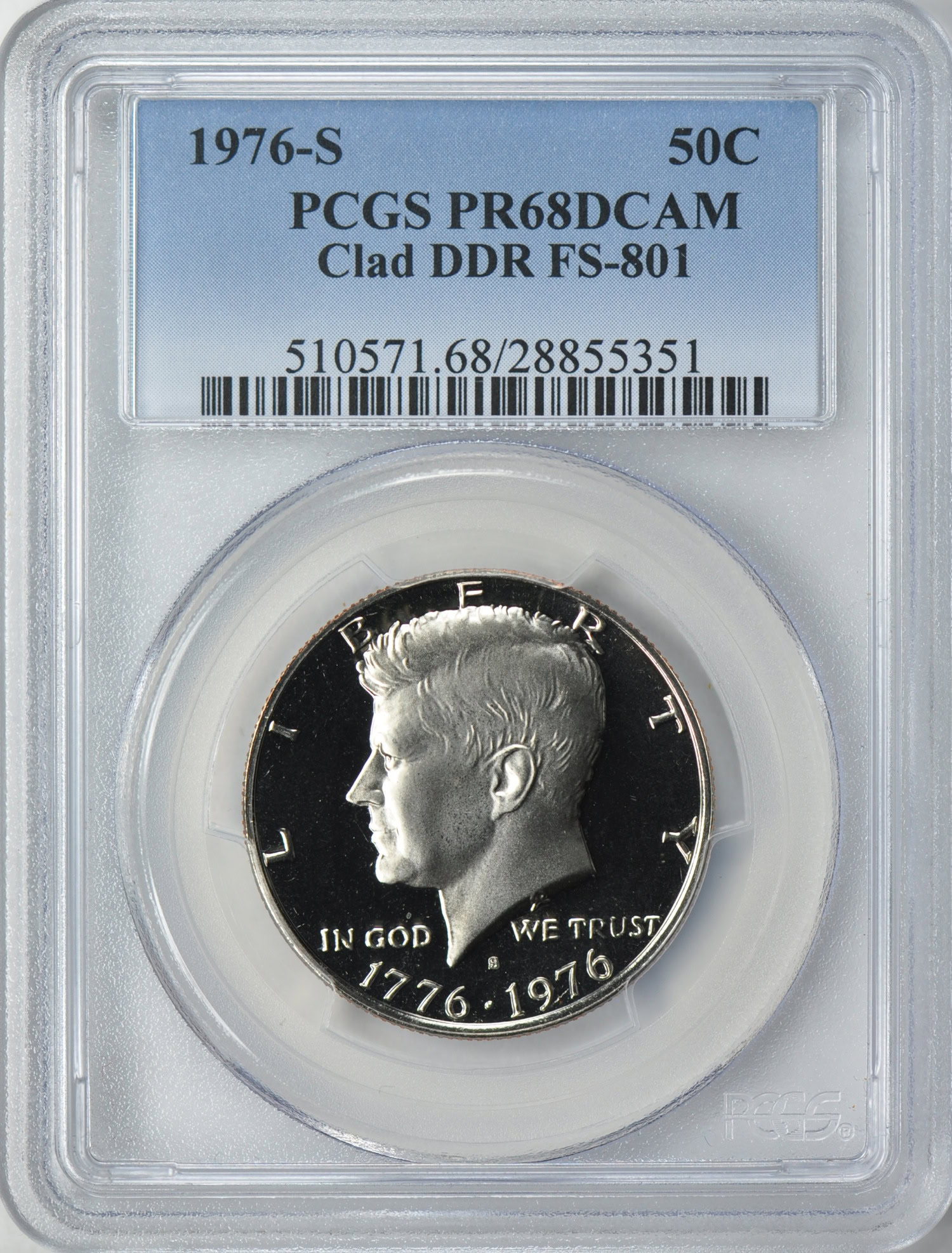 1976-S Kennedy Half Dollar Clad DDR FS-801 PCGS Proof-68 DCAM