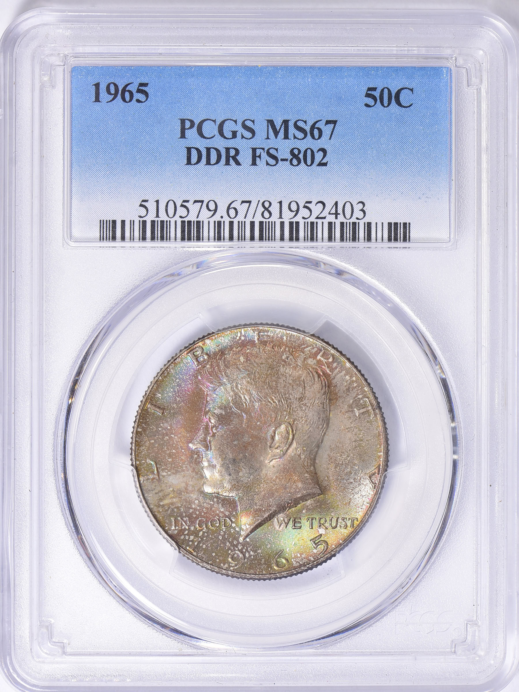 1965 Kennedy Half Dollar Doubled Die Reverse FS-802 PCGS MS-67