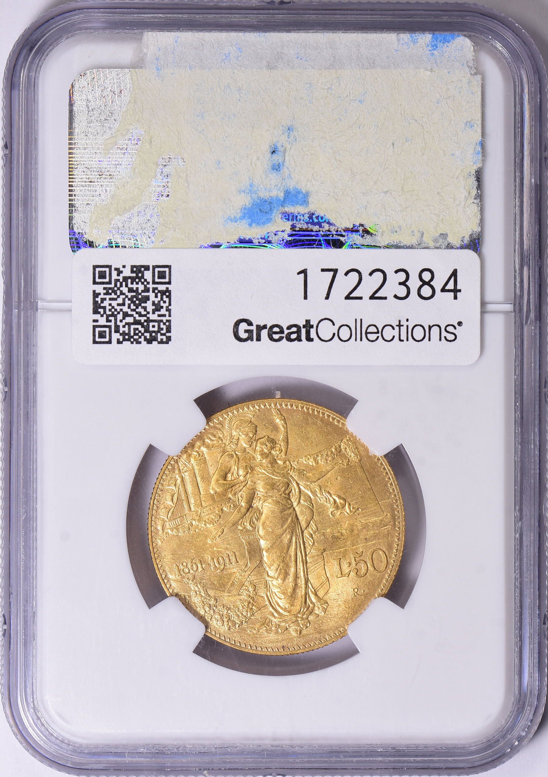 Italy 1911-R Gold 50 Lire Kingdom of Italy 50th Anniversary KM-54