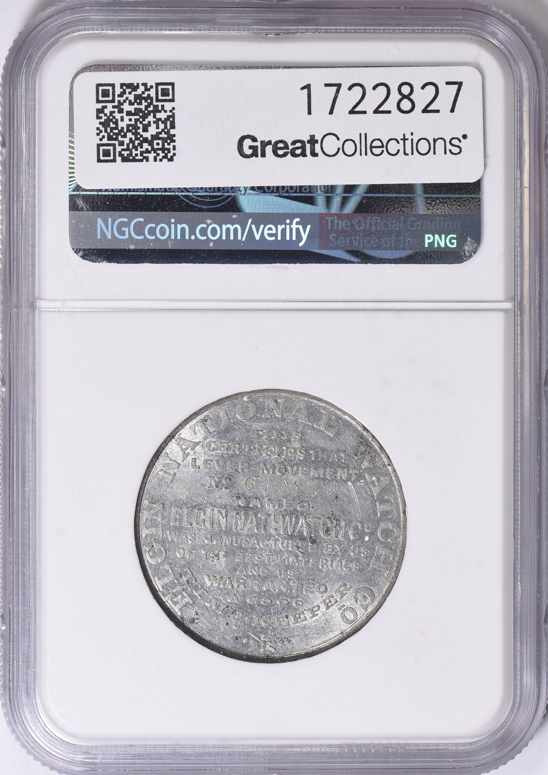 ND (1870s) Elgin, Illinois White Metal Elgin Watch Co. Token R-IL