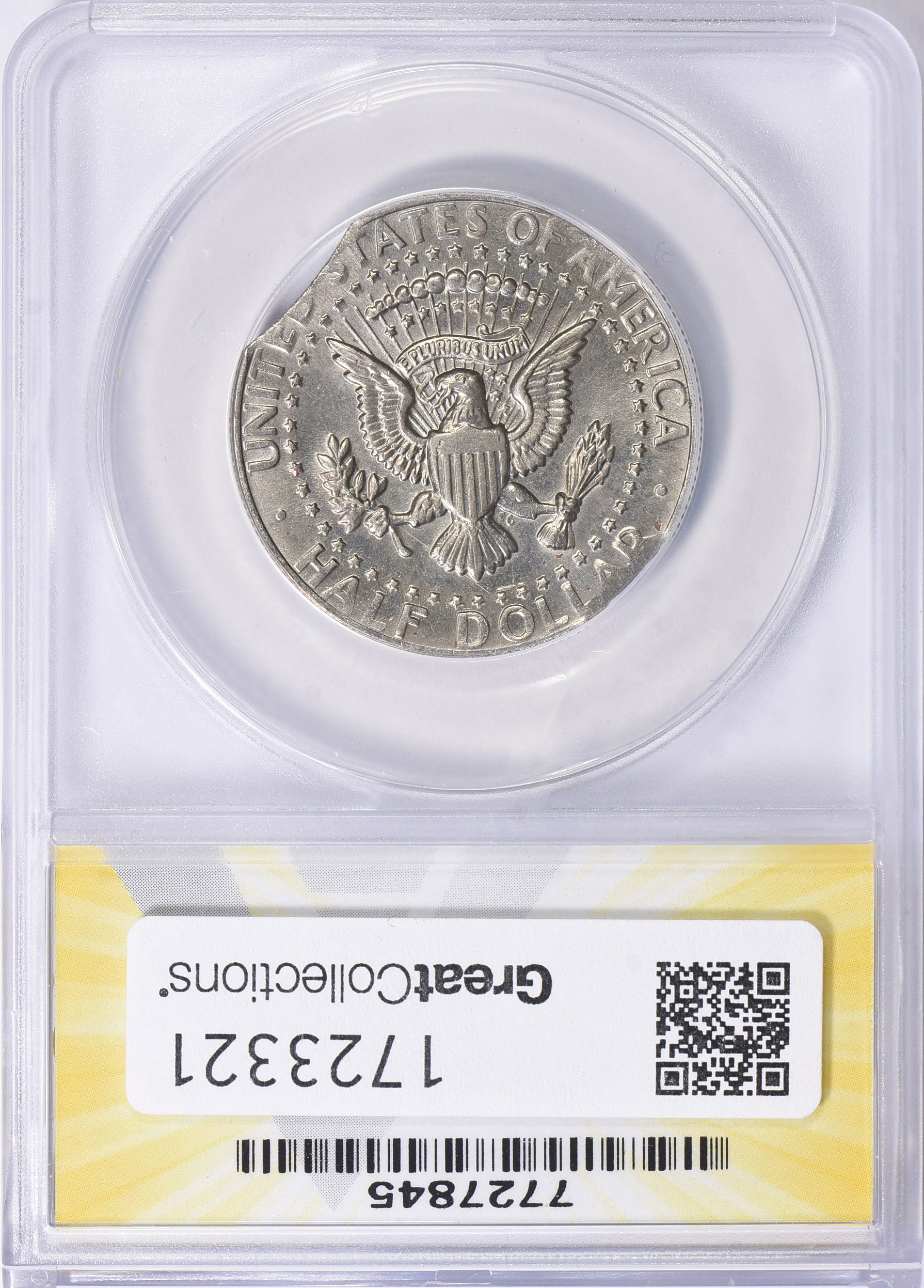 Mint Error 1985-P Kennedy Half Dollar Triple Curved Clip ANACS AU
