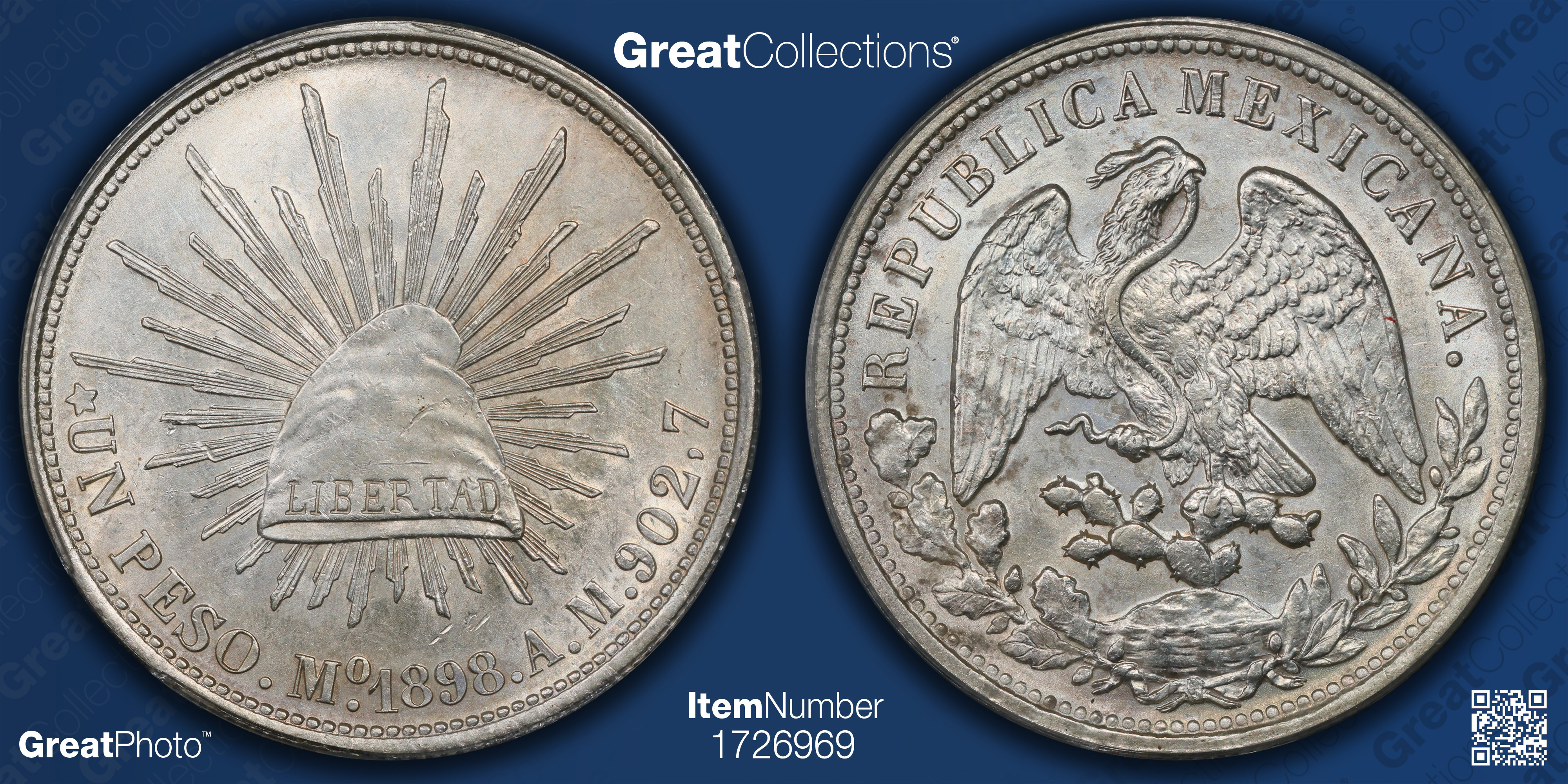 Mexico 1898-Mo AM Silver Peso 1949 Restrike for China KM-409.2