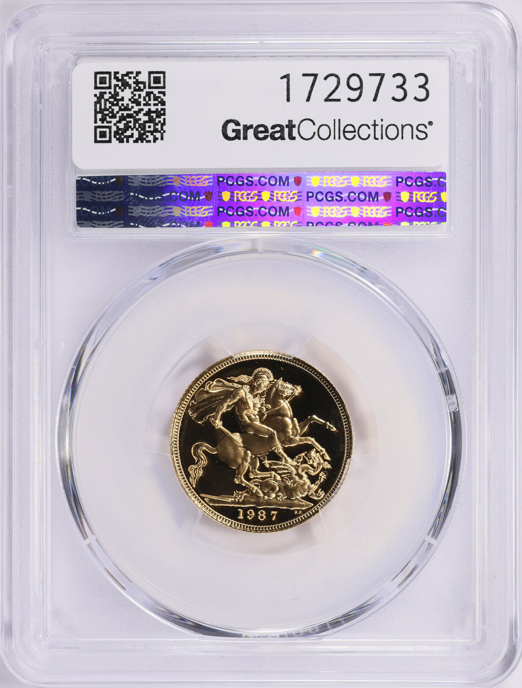 St. George Coin Back Great Britain 1987 Gold Sovereign St. George KM-943 PCGS Proof-70 DCAM ...