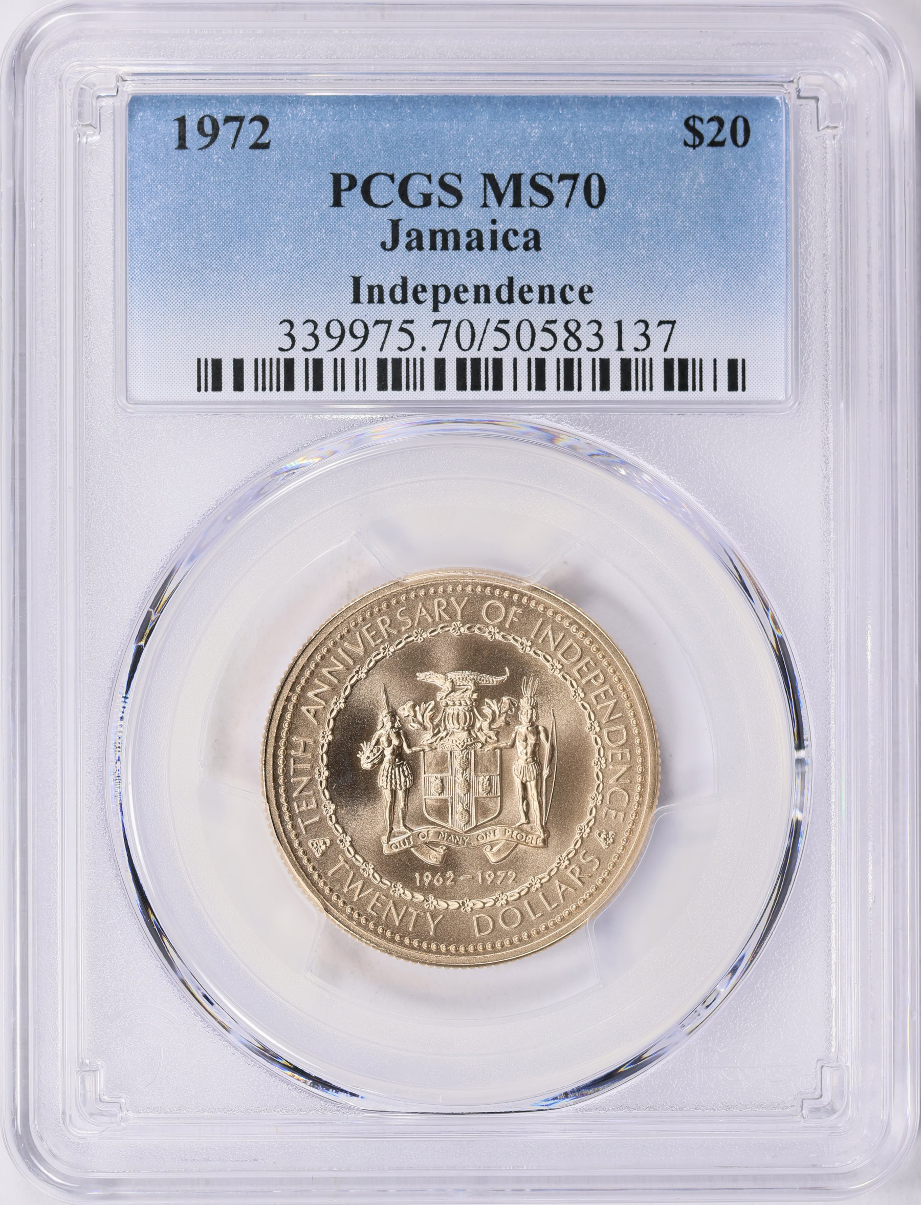 旅行券 Jamaica 1972 Gold $20 10th Anniversary of Independence KM-61 NGC