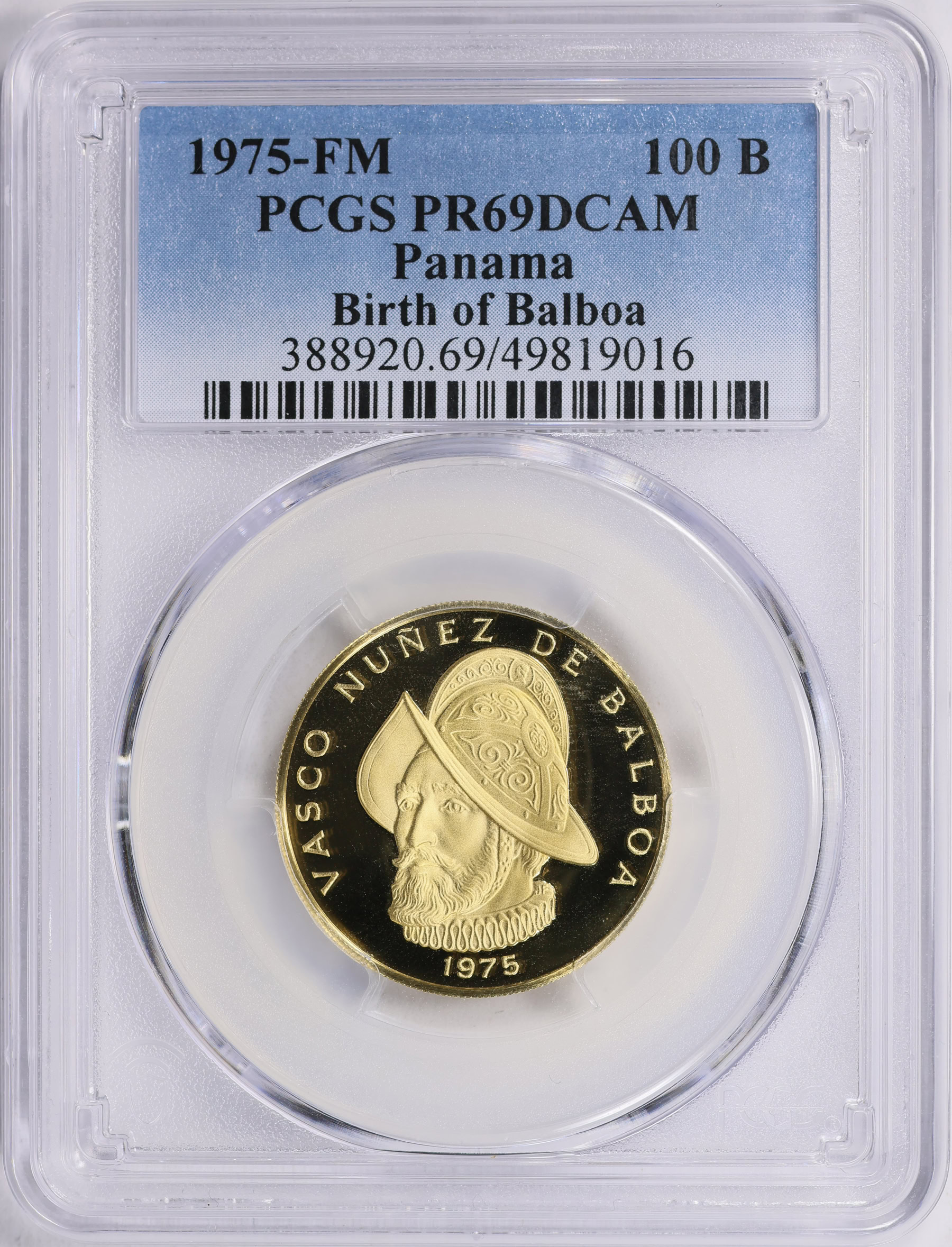 Panama 1975-FM Gold 100 Balboas 500th Anniversary of Vasco Nunez de ...