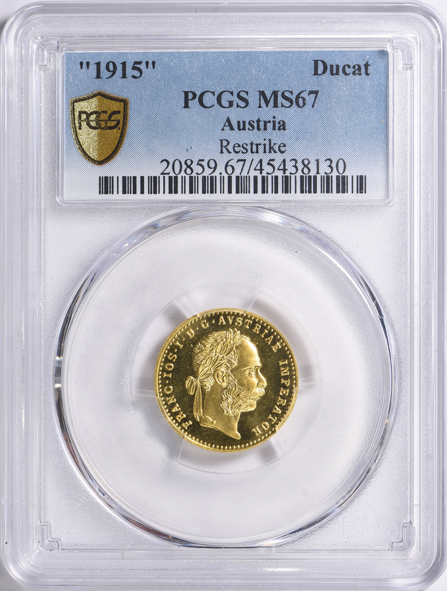 Austria 1915 Gold Ducat Restrike KM-2267 PCGS MS-67 (AGW = 0.1107